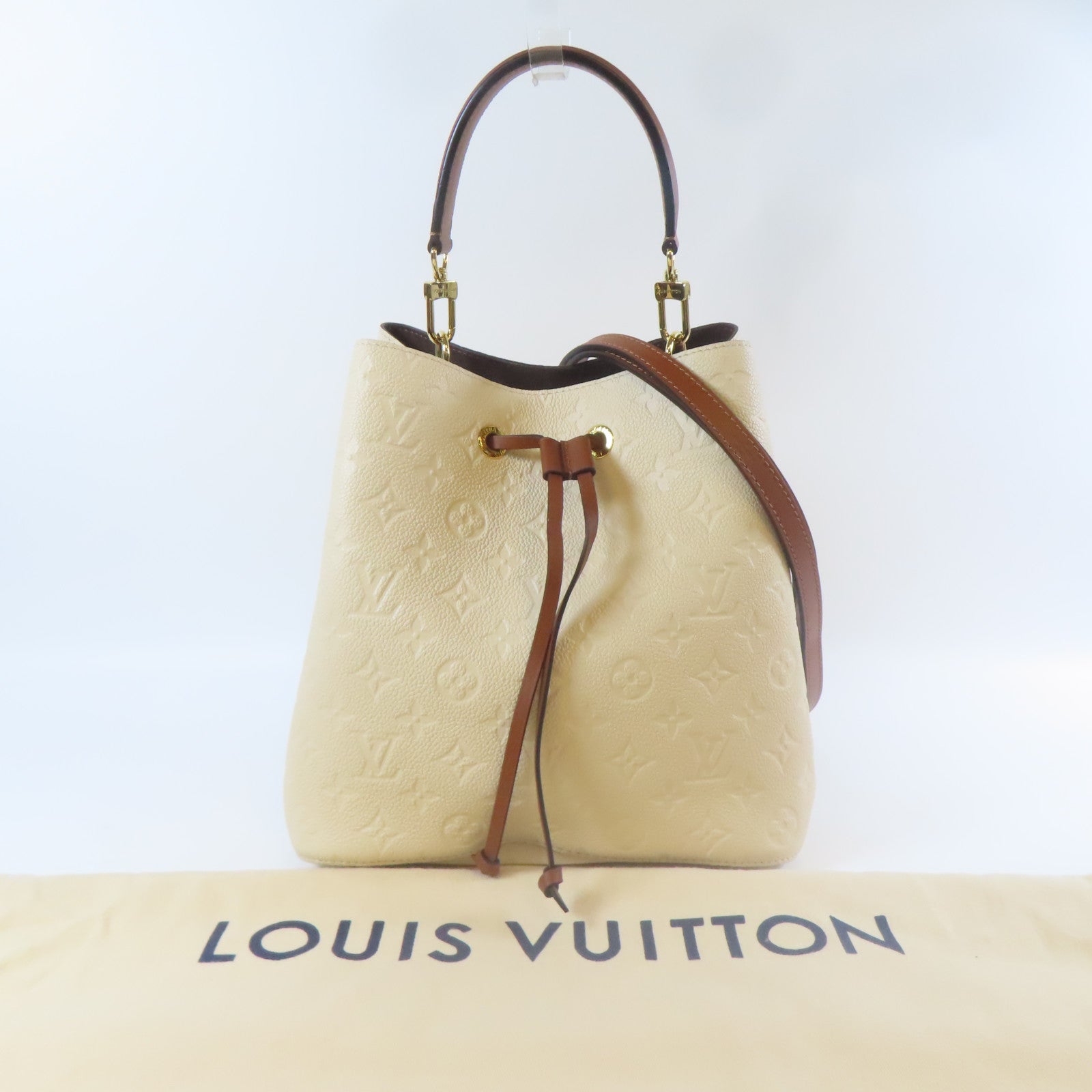 LOUIS VUITTON Monogram Empreinte Noe Noe MM 2 Way Bag金扣手挽肩背兩用袋啡色/米色