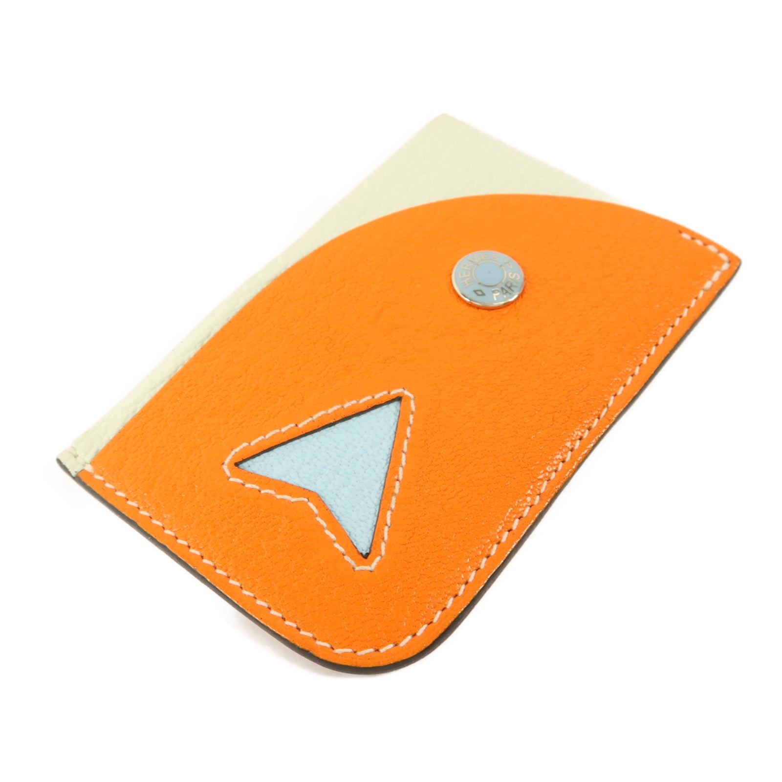 HERMES Chevre皮革Poisson卡片套Orange Poppy/Aqua