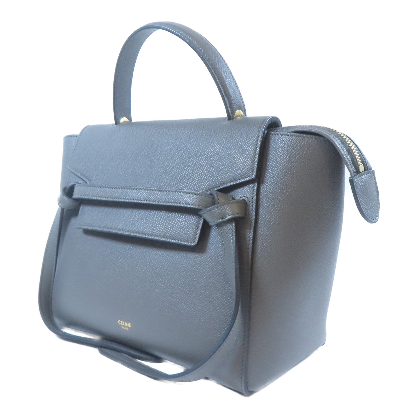 CELINE 牛皮皮革Belt Bag金扣手挽肩背兩用袋灰色