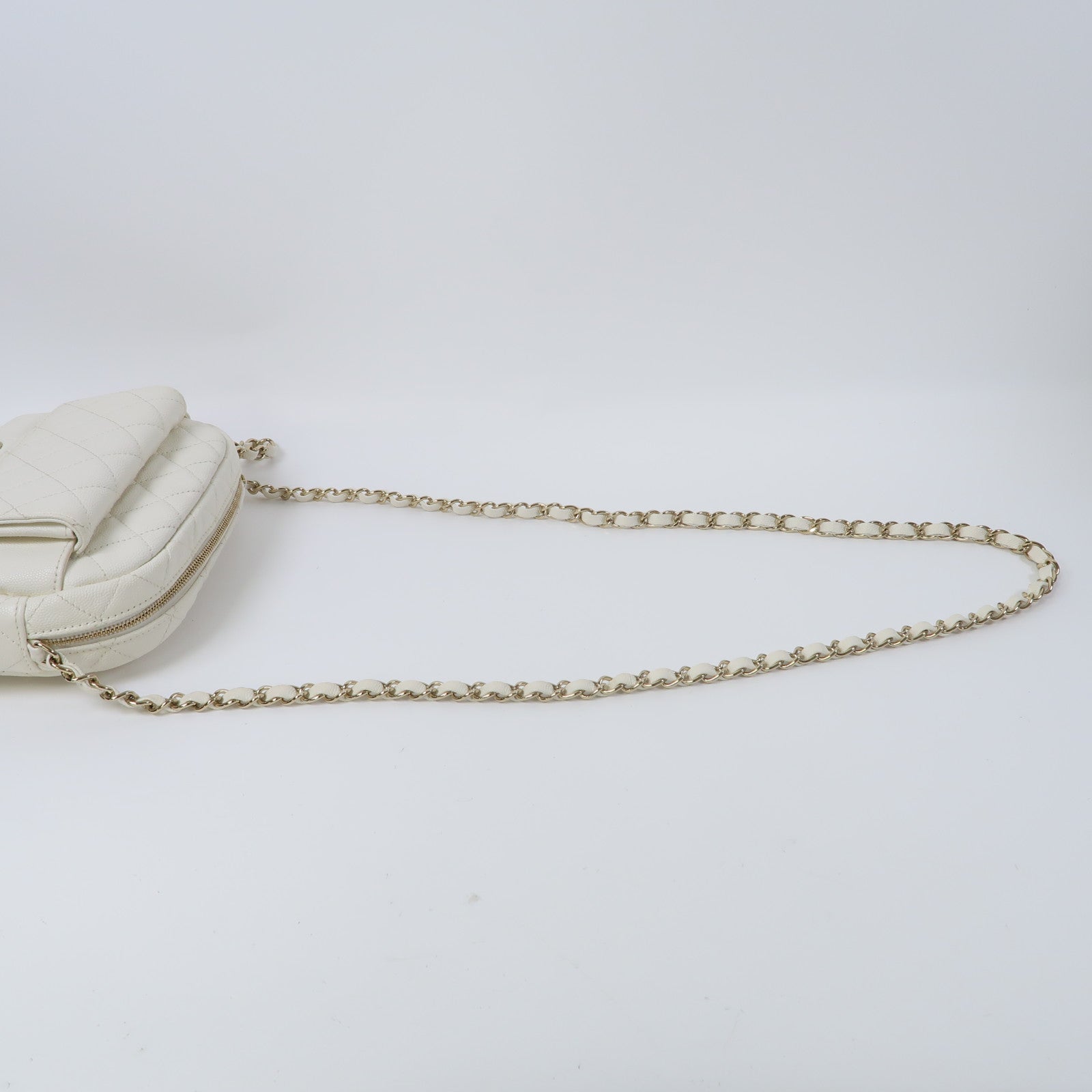 CHANEL 【激減優惠】菱格Caviar皮革Chain Shoulder Bag金扣鏈帶肩背袋白色