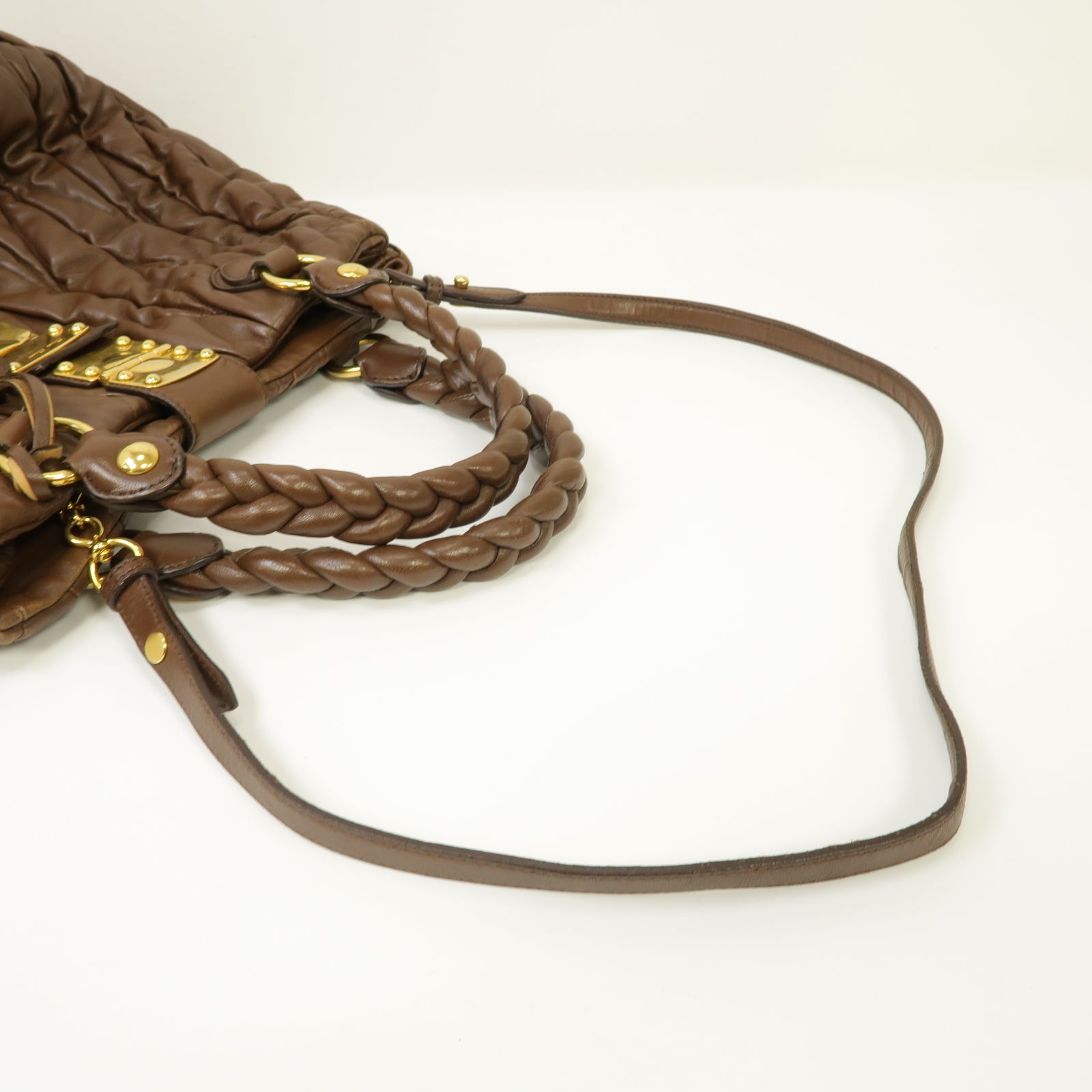 Miu Miu 【激減優惠】牛皮皮革2way Shoulder Bag金扣手挽肩背兩用袋棕色