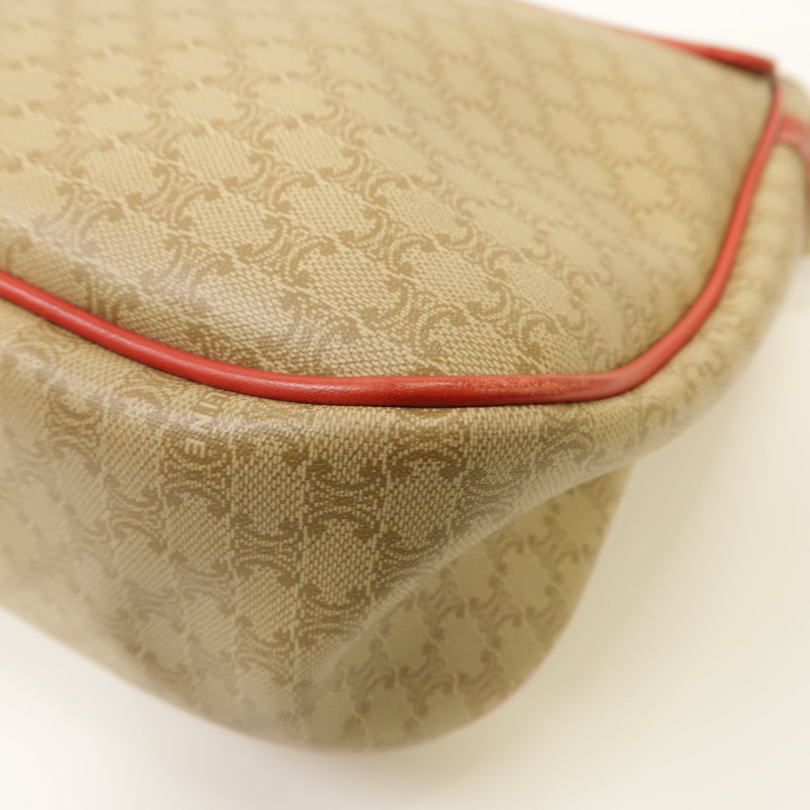 CELINE 塗層帆布Shoulder Bag金扣肩背袋紅色/米色