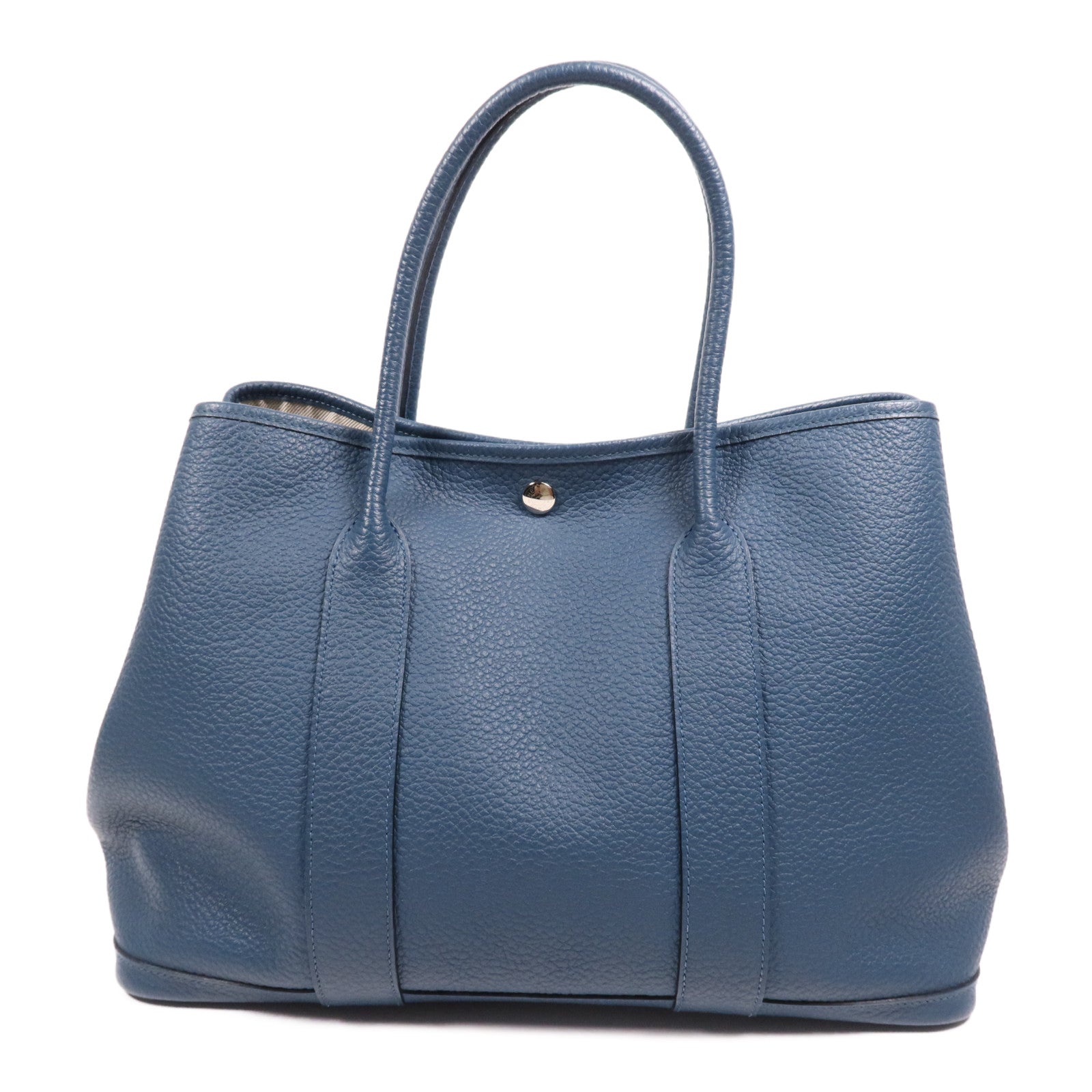 HERMES Negonda皮革Garden Party PM銀扣手挽袋 Bleu Outremer