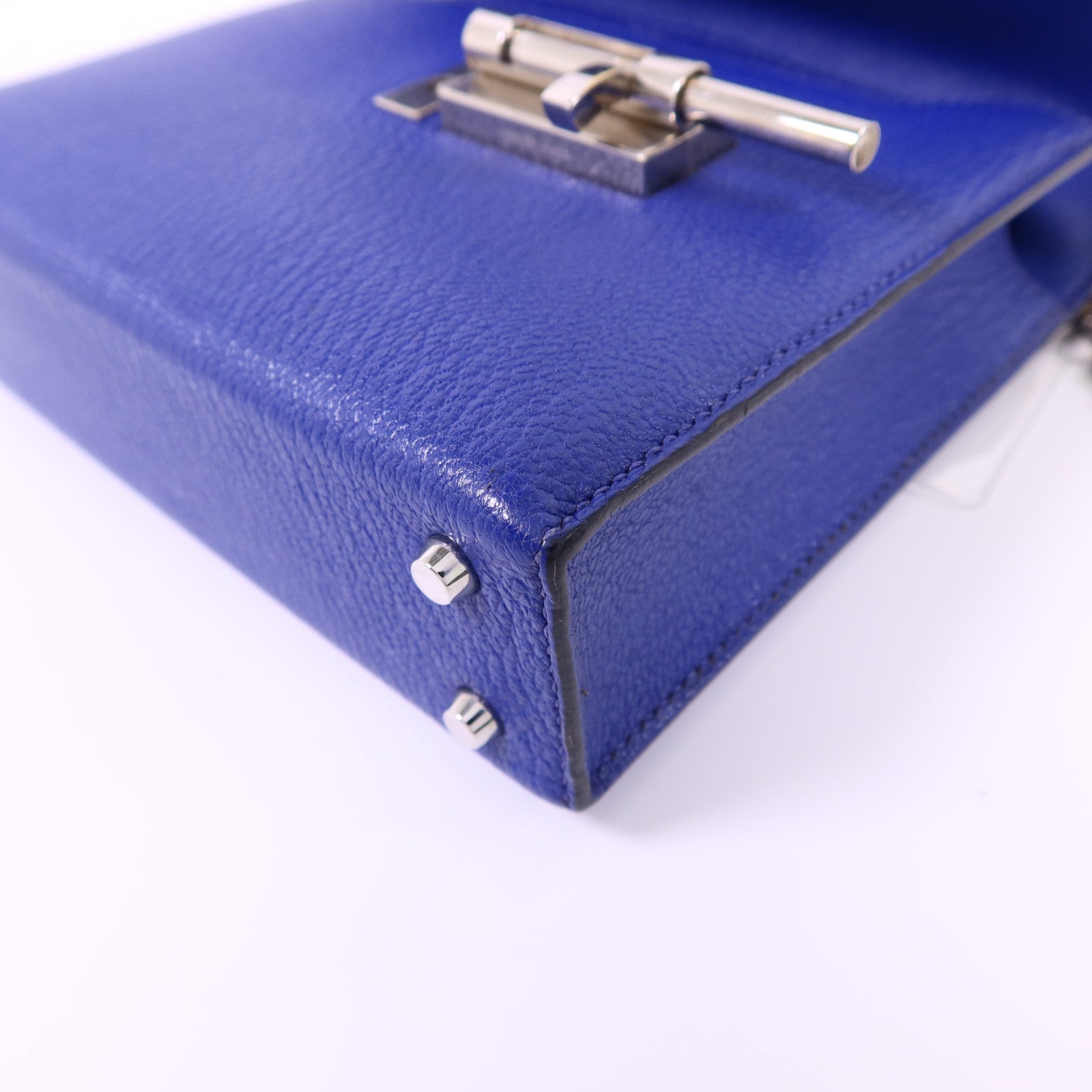HERMES Chevre皮革Verrou Mini銀扣鏈帶肩背袋Bleu Electrique