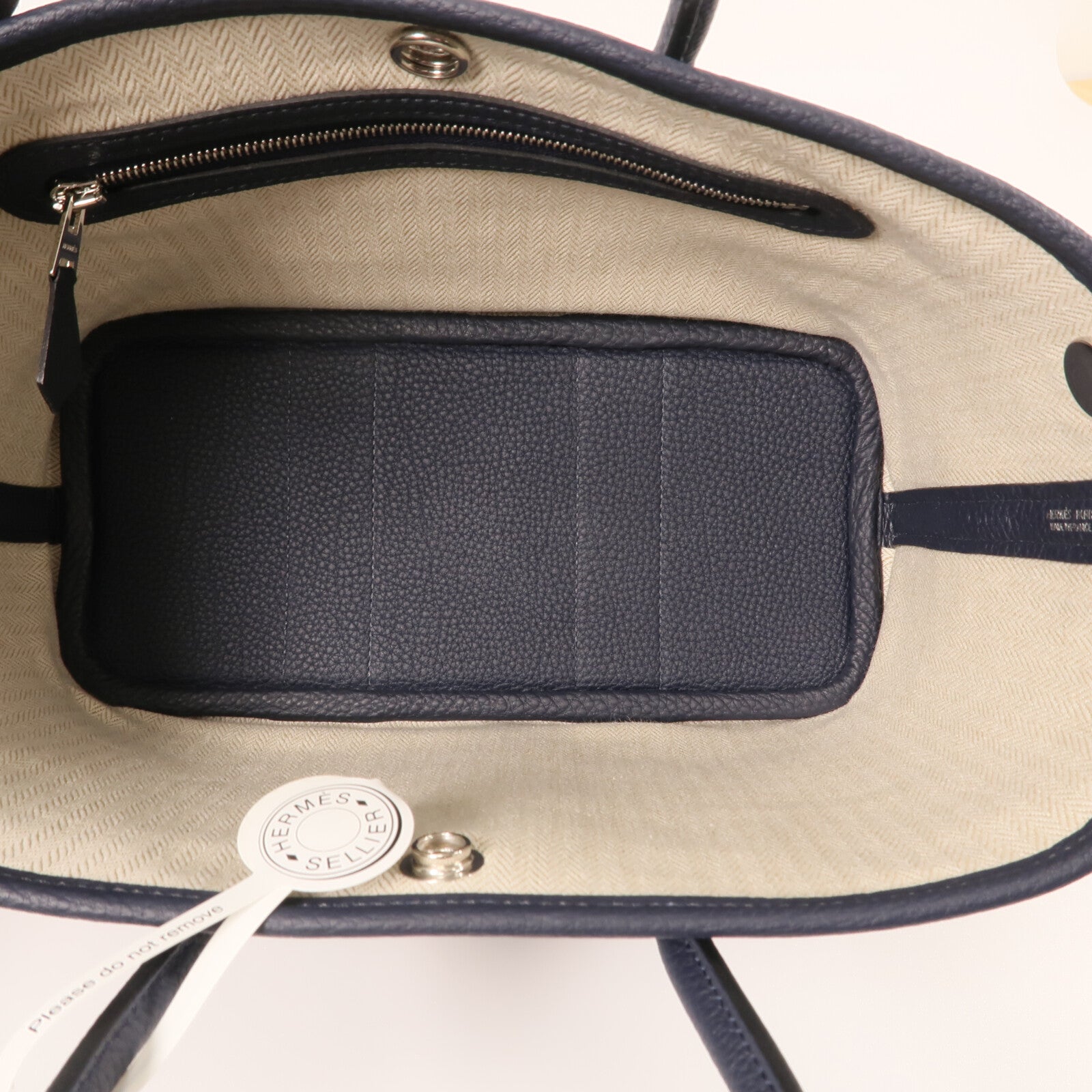 HERMES Negonda皮革Neo Garden Party 23銀扣手挽袋Bleu nuit