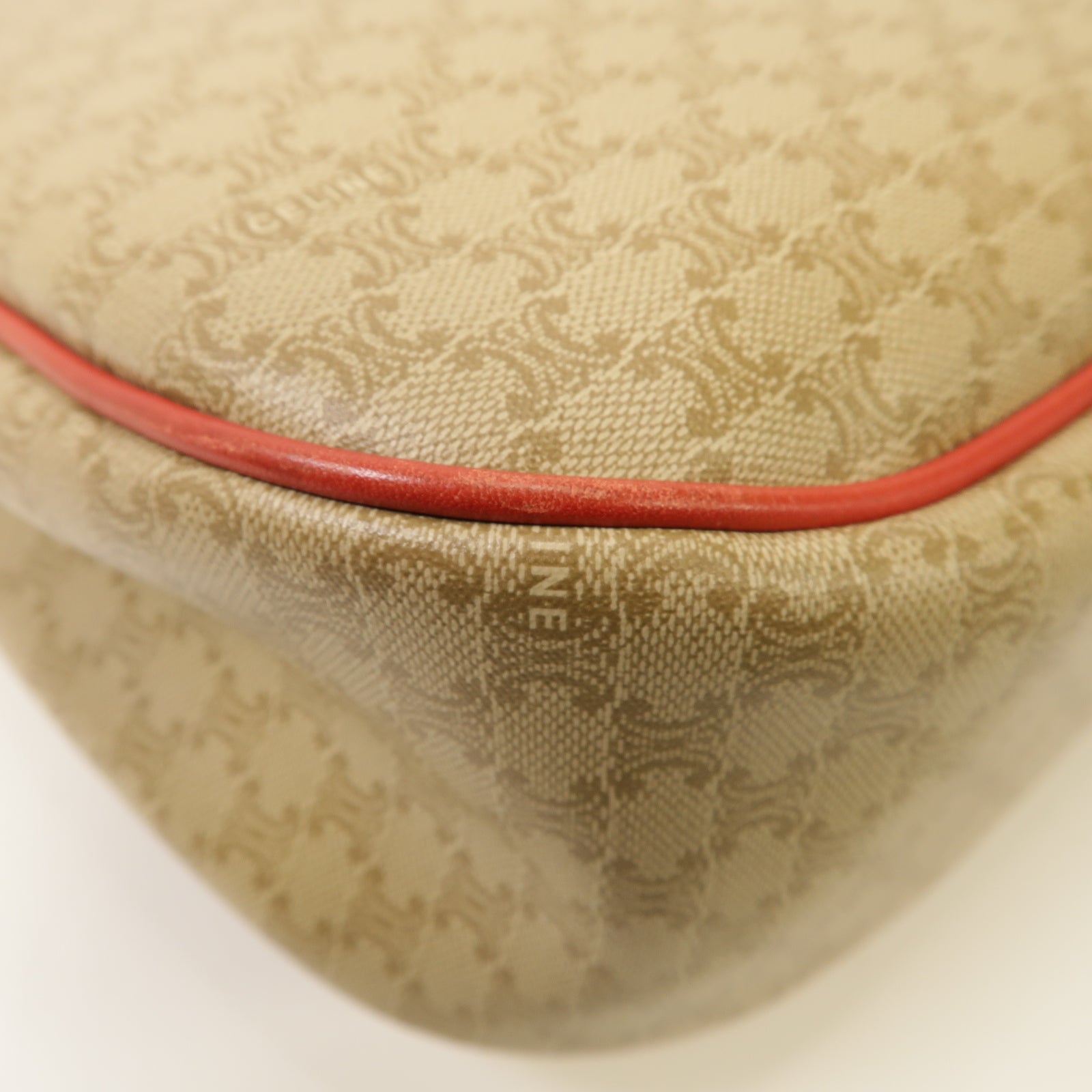 CELINE 塗層帆布Shoulder Bag金扣肩背袋紅色/米色