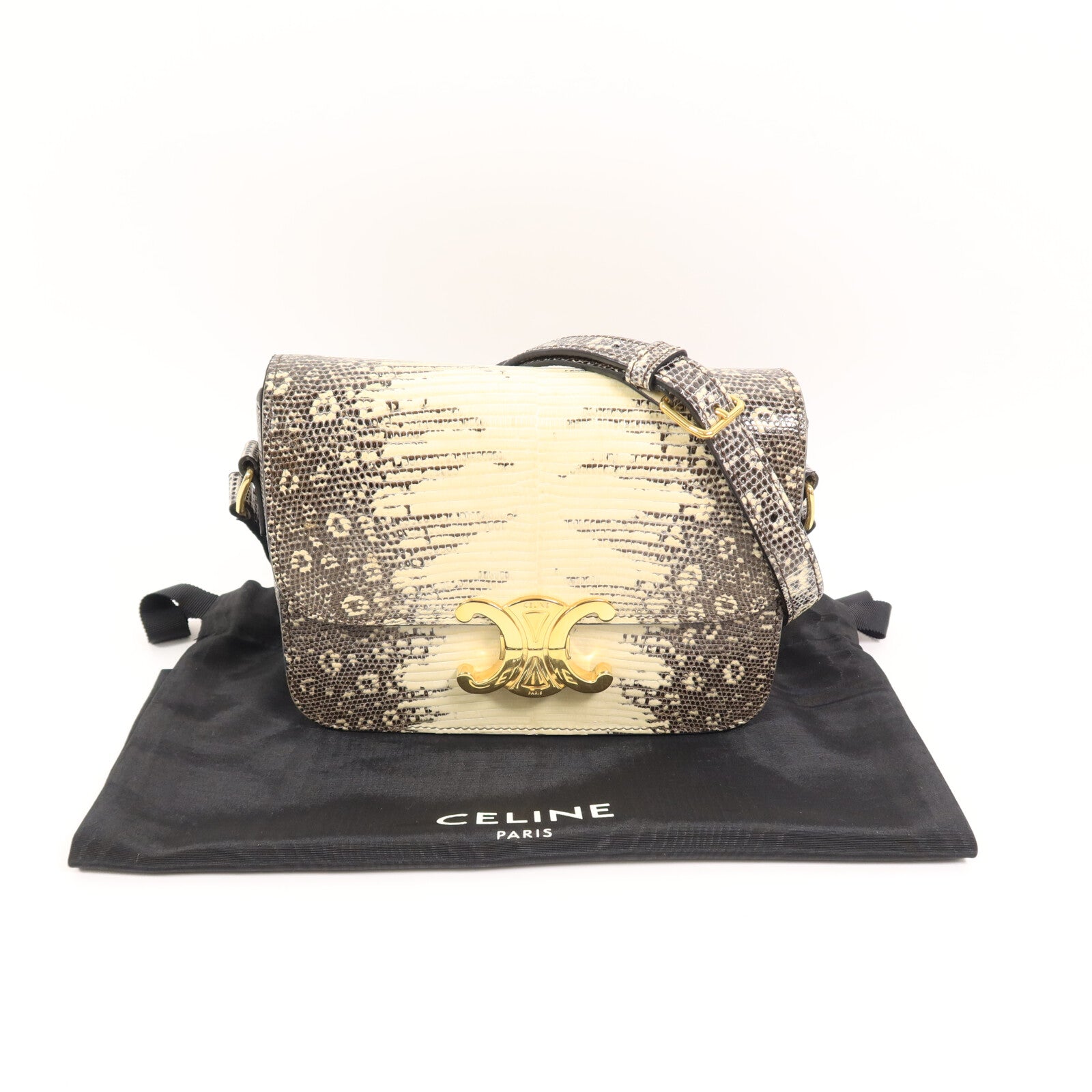 CELINE 蜥蝪皮革Teen Triomphe Bag In Lizard肩背袋
