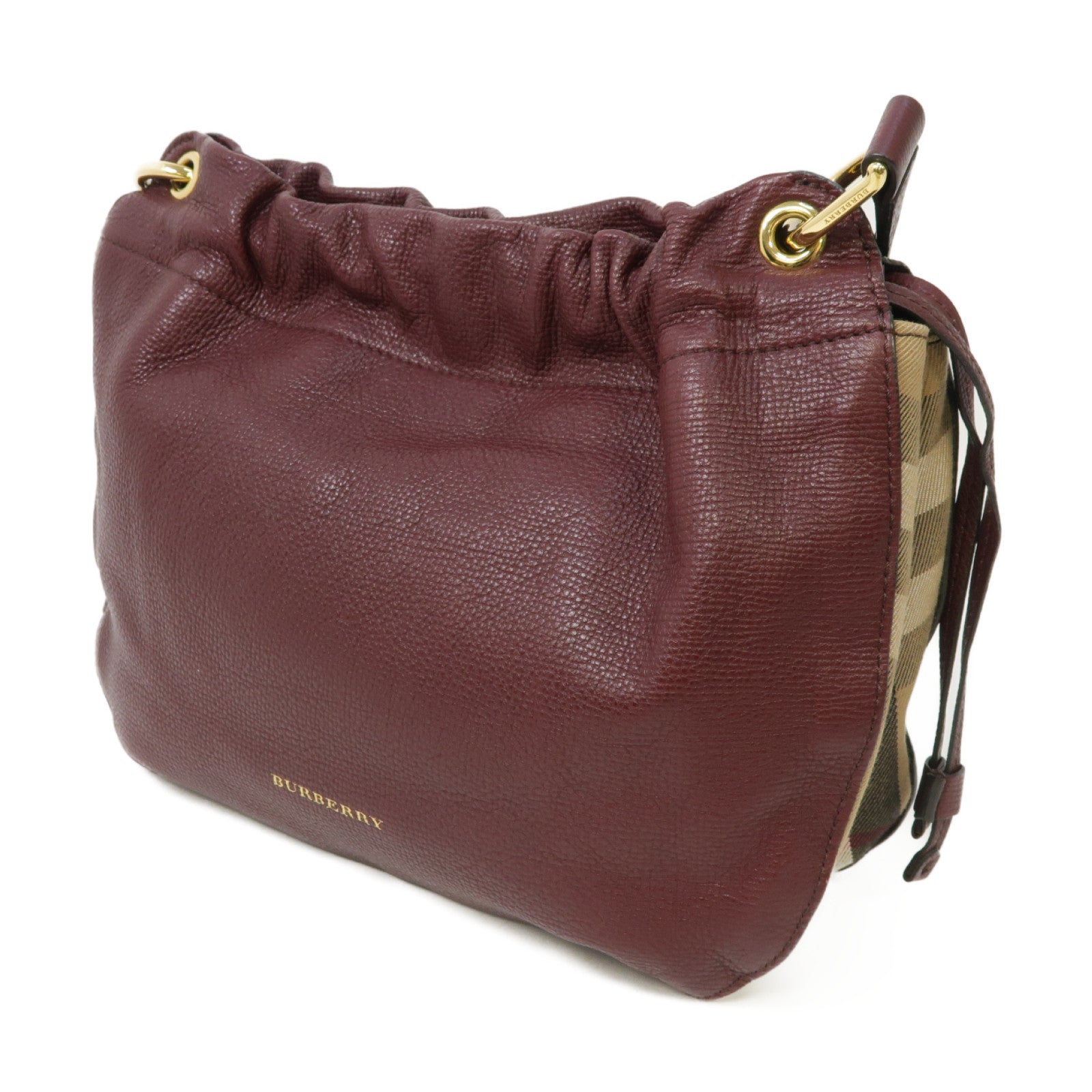 BURBERRY 牛皮皮革Shoulder Bag金扣肩背袋酒紅色