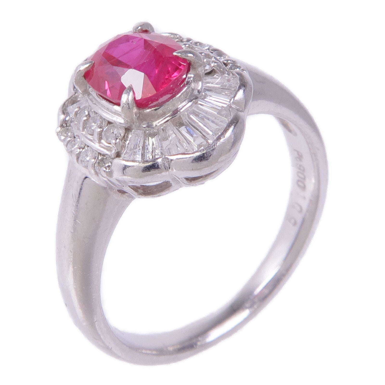 JEWELRY PT900鉑金Ruby Diamond Ring紅寶石/鑽石戒指US#5.75