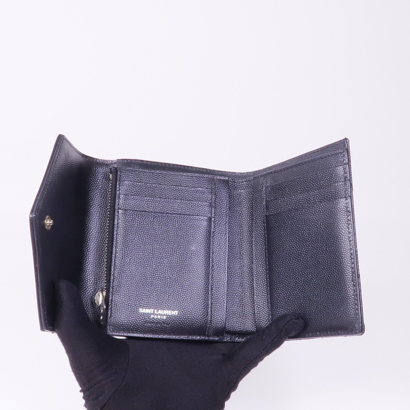 SAINT LAURENT 牛皮皮革Cassandre銀扣錢包