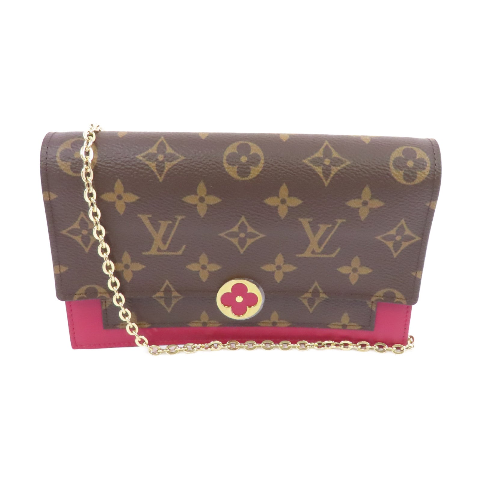 LOUIS VUITTON Monogram Flore金扣鏈帶肩背袋棕色/粉紅色