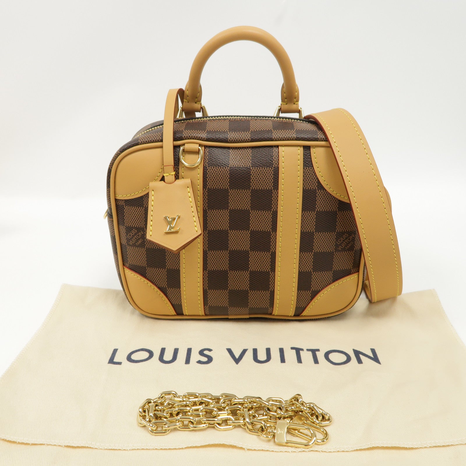 LOUIS VUITTON Damier Valisette Souple BB金扣手挽肩背兩用袋啡色