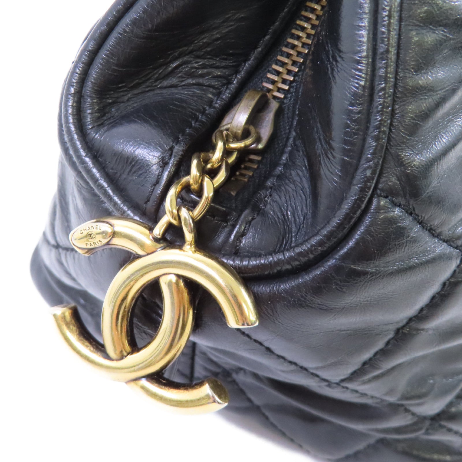 CHANEL 牛皮皮革2Way Chain Shoulder Bag金扣鏈帶手挽肩背袋兩用袋黑色