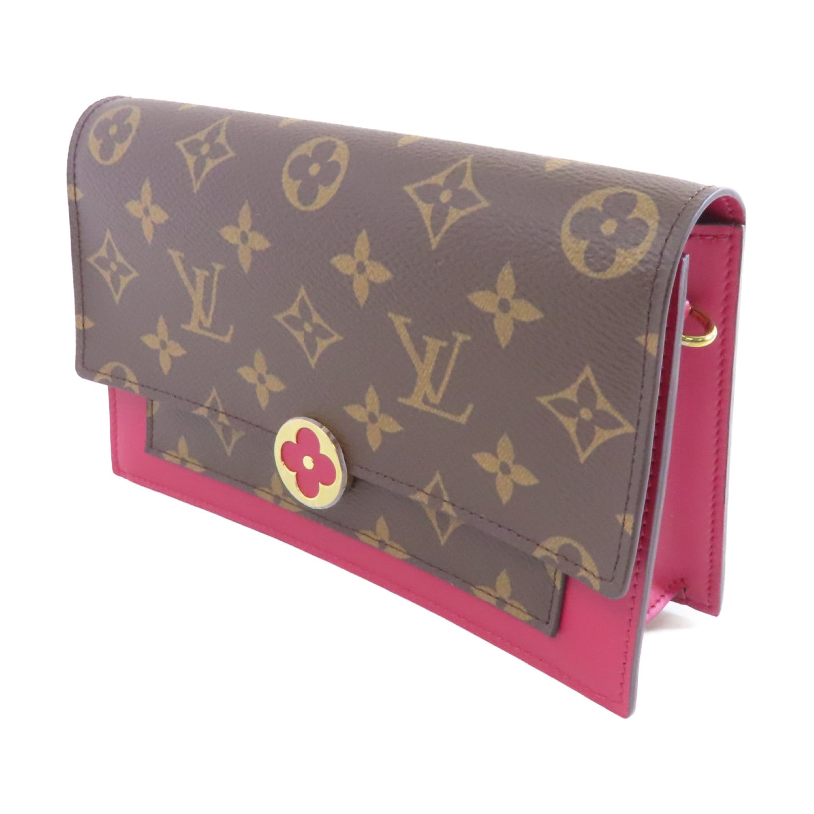 LOUIS VUITTON Monogram Flore金扣鏈帶肩背袋棕色/粉紅色