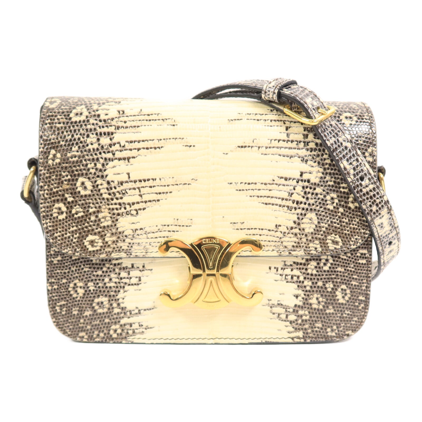 CELINE 蜥蝪皮革Teen Triomphe Bag In Lizard肩背袋