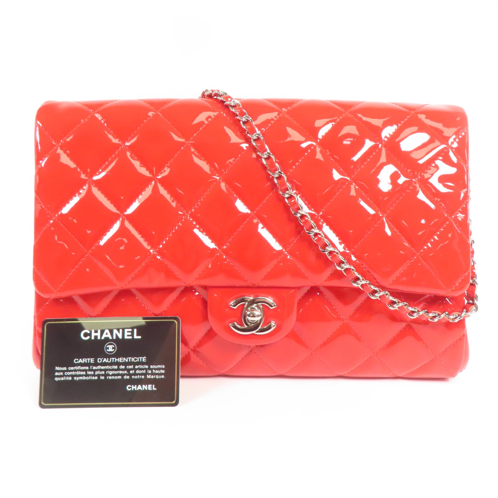 CHANEL 漆皮皮革Shoulder Bag銀扣鏈帶肩背袋