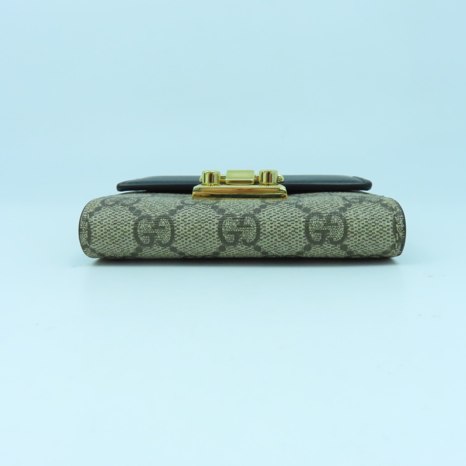 GUCCI 塗層帆布/牛皮皮革Wallet金扣錢包灰色/黑色
