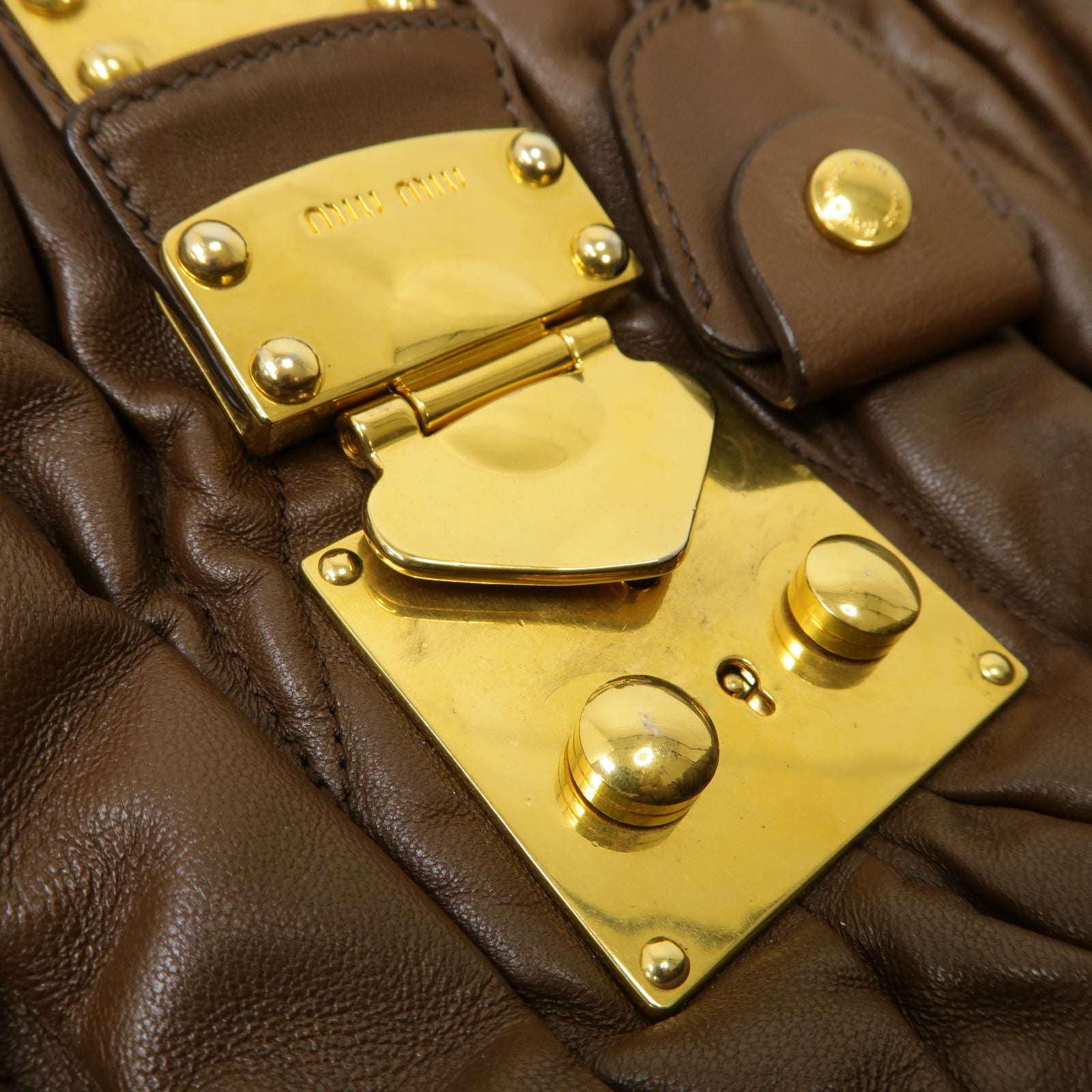 Miu Miu 【激減優惠】牛皮皮革2way Shoulder Bag金扣手挽肩背兩用袋棕色