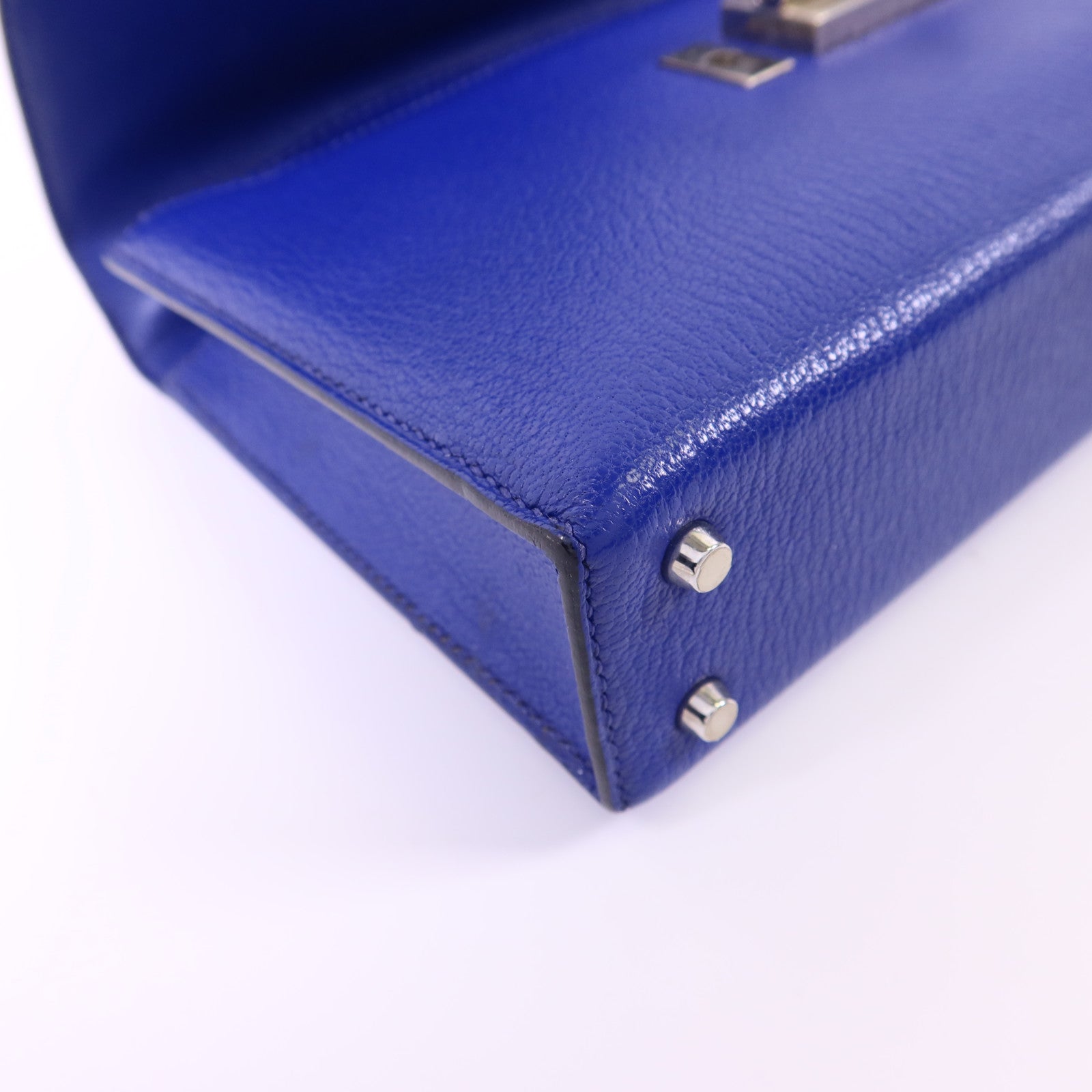 HERMES Chevre皮革Verrou Mini銀扣鏈帶肩背袋Bleu Electrique