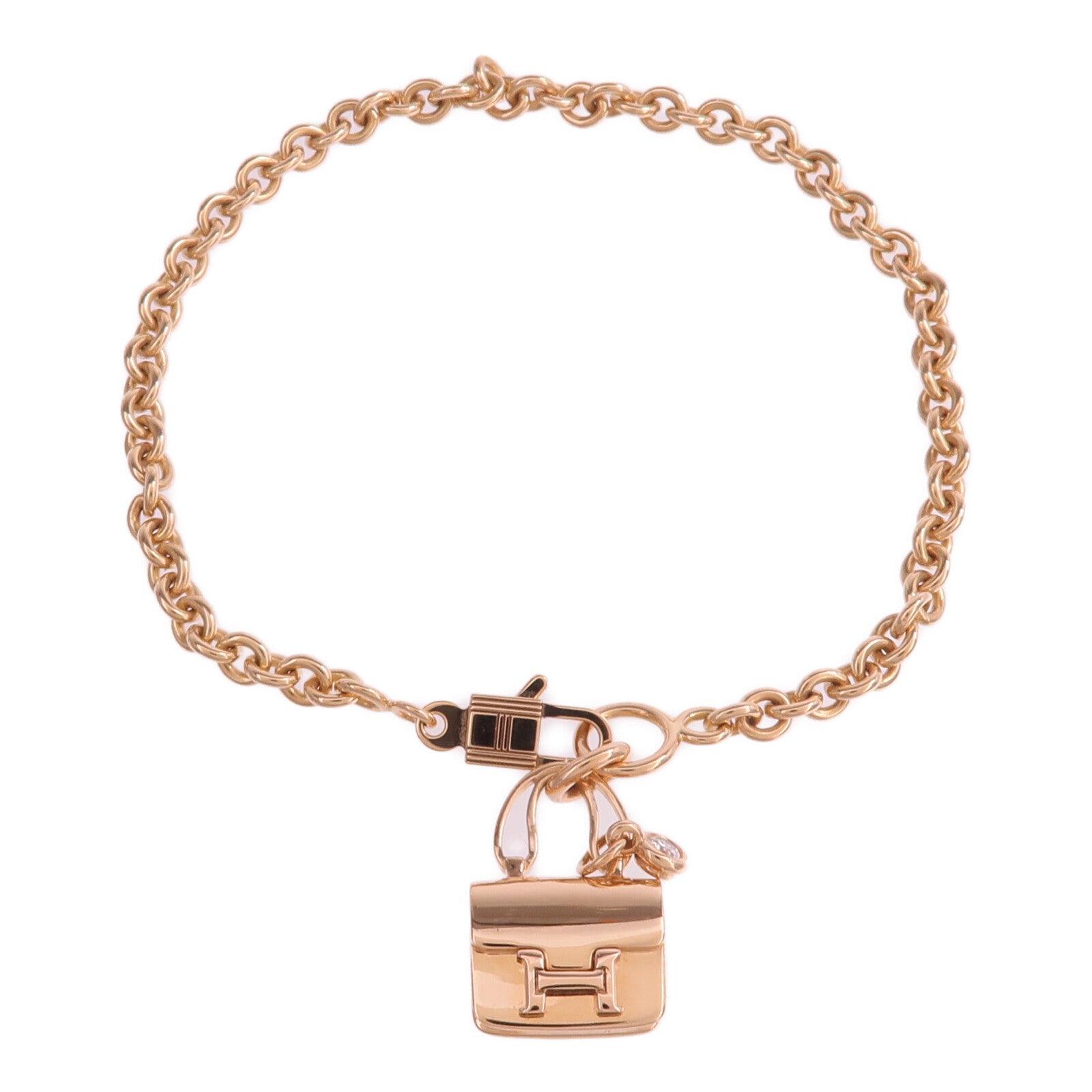 HERMES 18K玫瑰金Amulettes Constance Bracelet鑽石手鏈
