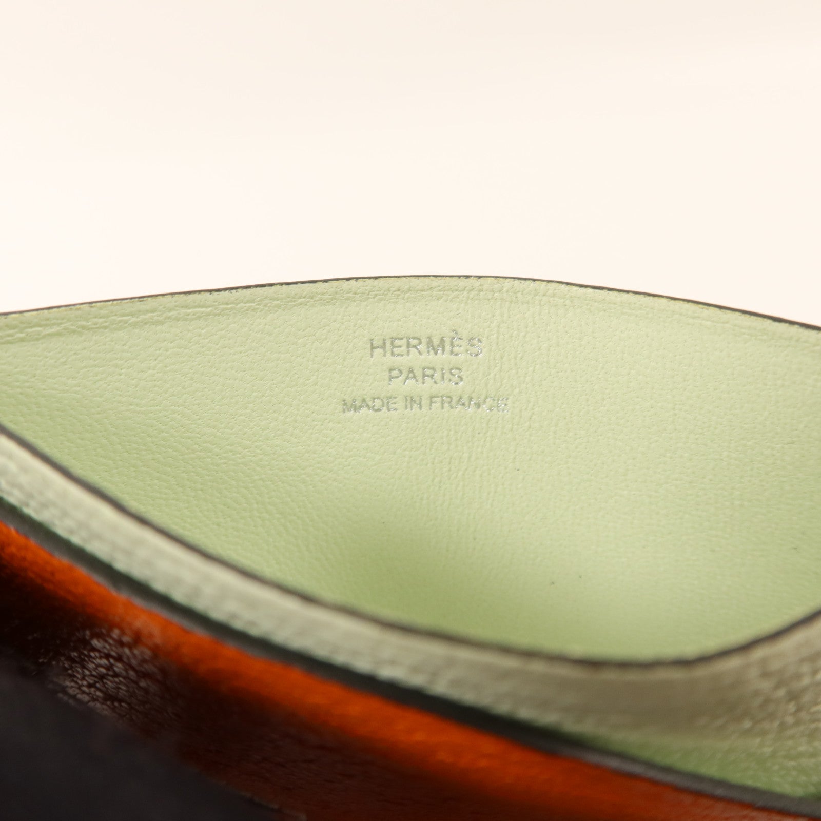 HERMES Chevre皮革Poisson卡片套Orange Poppy/Aqua