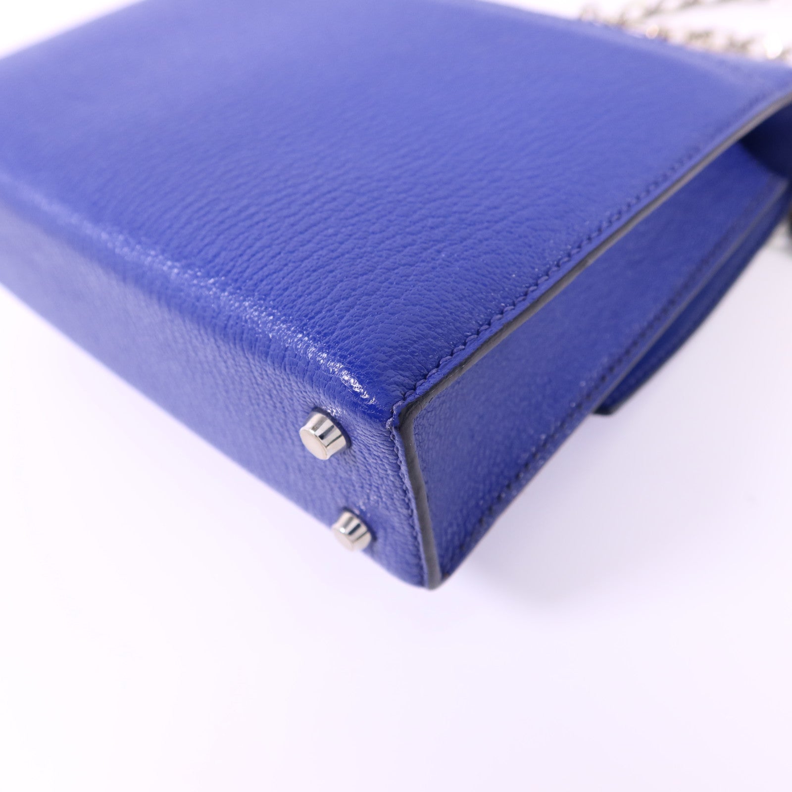 HERMES Chevre皮革Verrou Mini銀扣鏈帶肩背袋Bleu Electrique