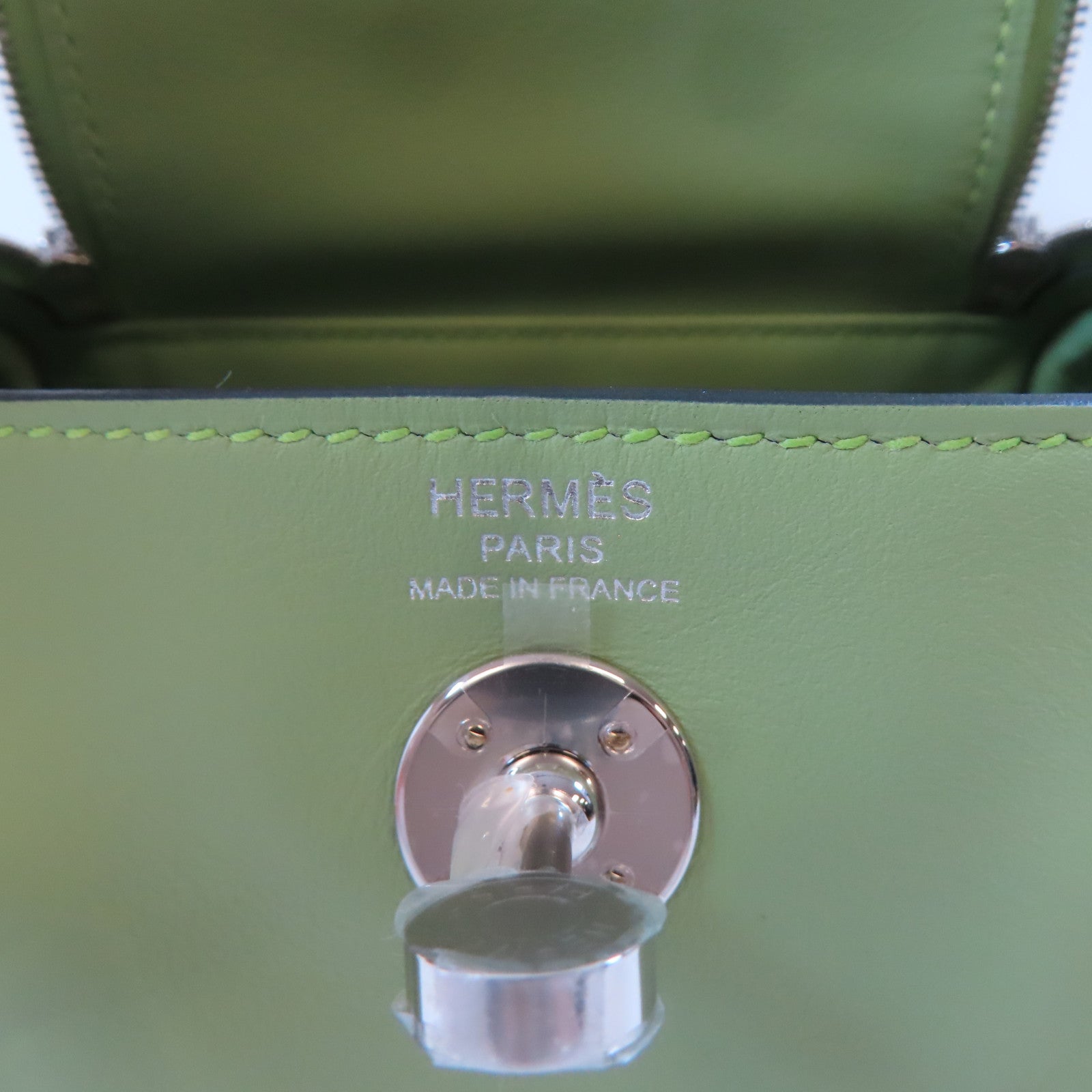 HERMES【激減優惠】 Swift皮革Mini Lindy銀扣手挽肩背兩用袋Vert Criquet/綠色