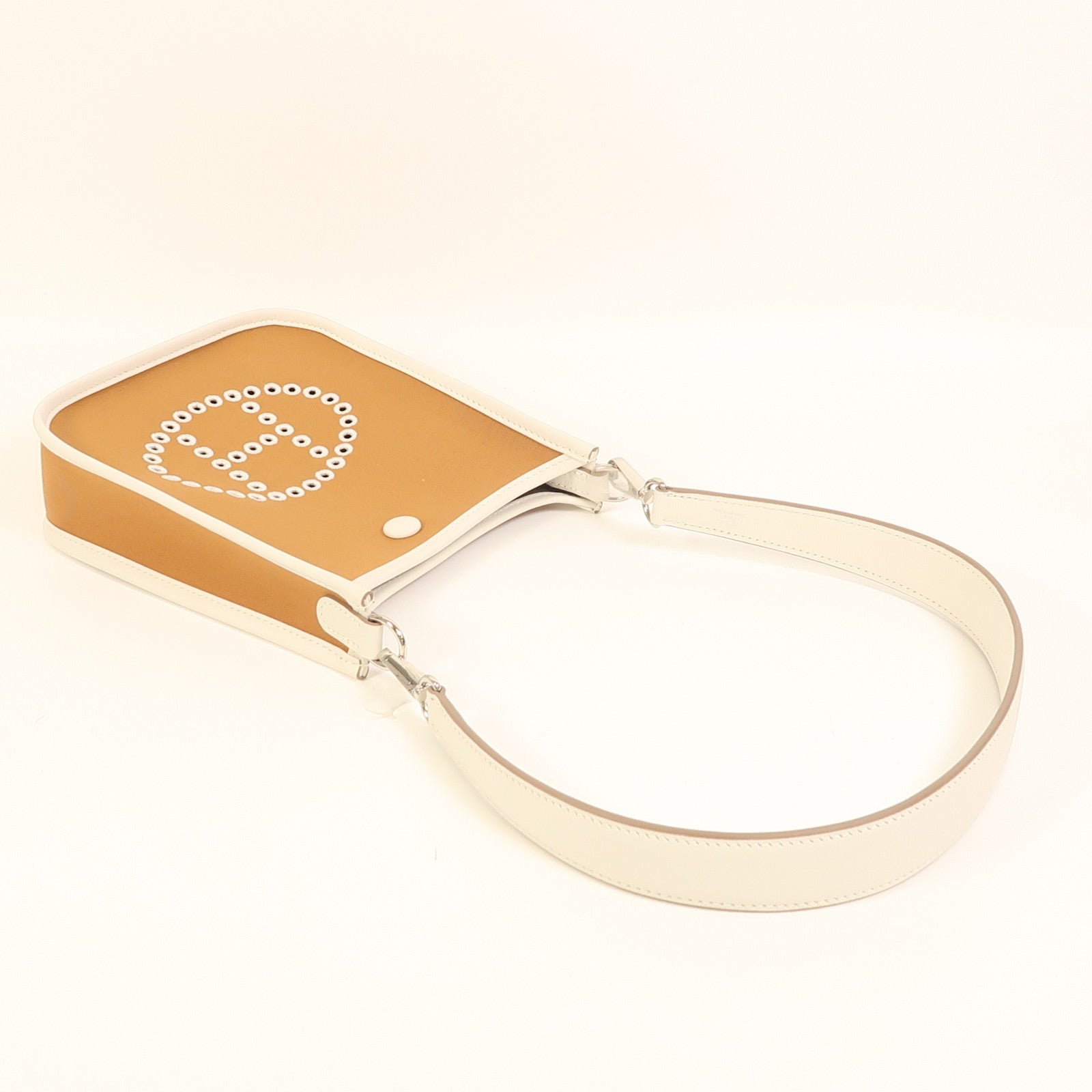 HERMES Swift皮革/Toile Officier Neo Evelyne TPM銀扣肩背袋Gris Pale/Etoupe/Dune