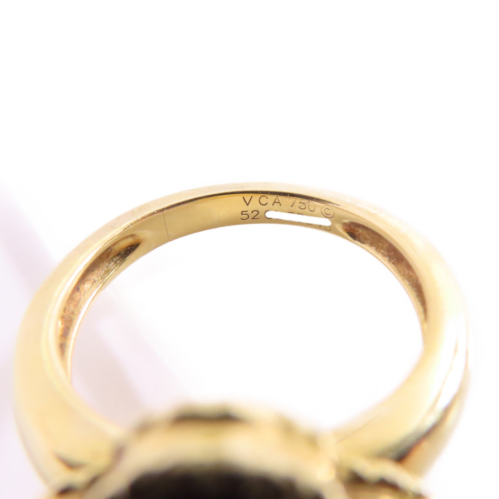 Van Cleef & Arpels 18K黃金/縞瑪瑙/鑽石Vintage Alhambra Diamond Onyx戒指#52/US#5.25