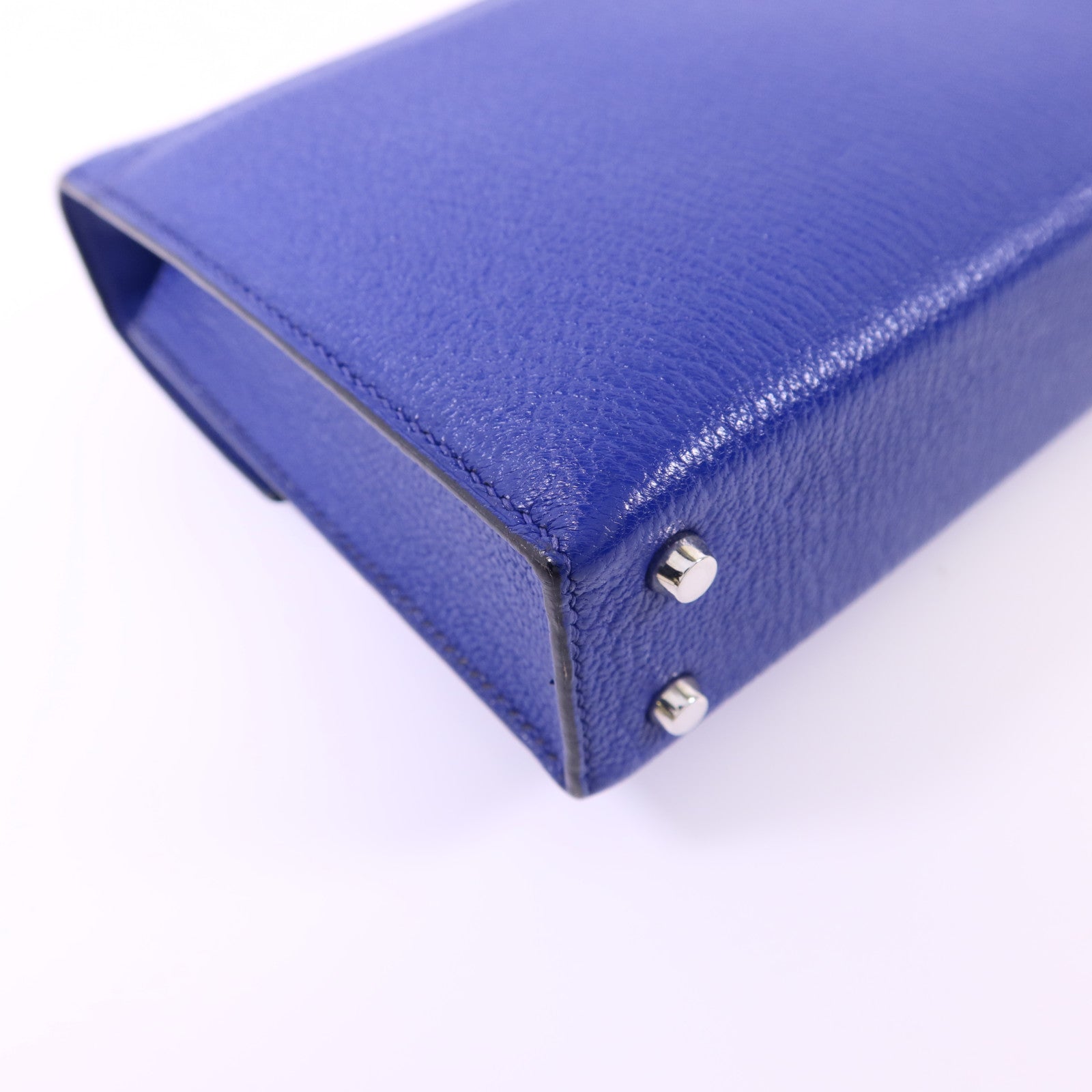 HERMES Chevre皮革Verrou Mini銀扣鏈帶肩背袋Bleu Electrique