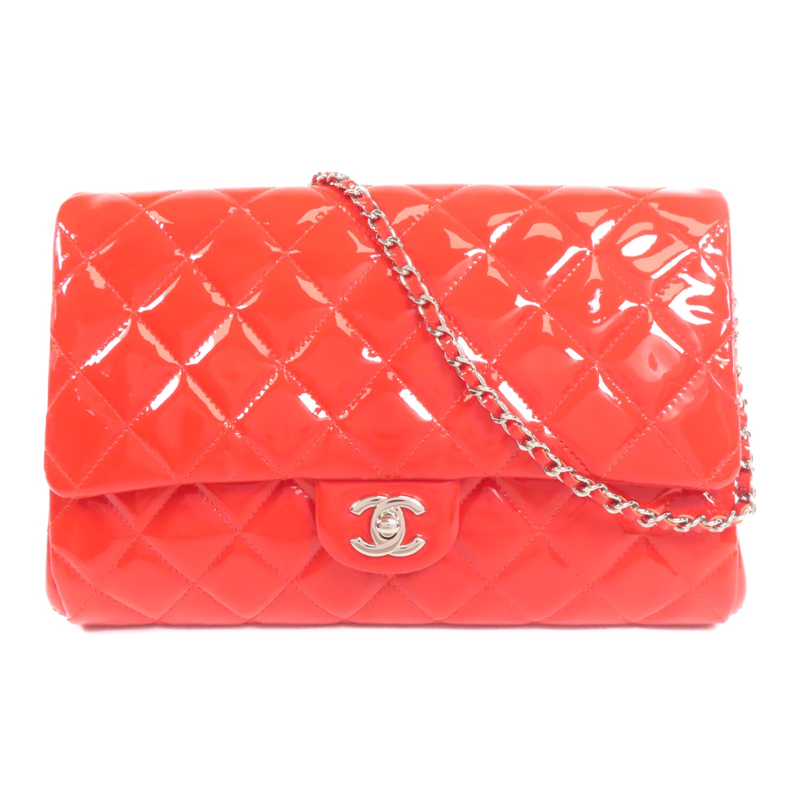 CHANEL 【激減優惠】漆皮皮革Shoulder Bag銀扣鏈帶肩背袋