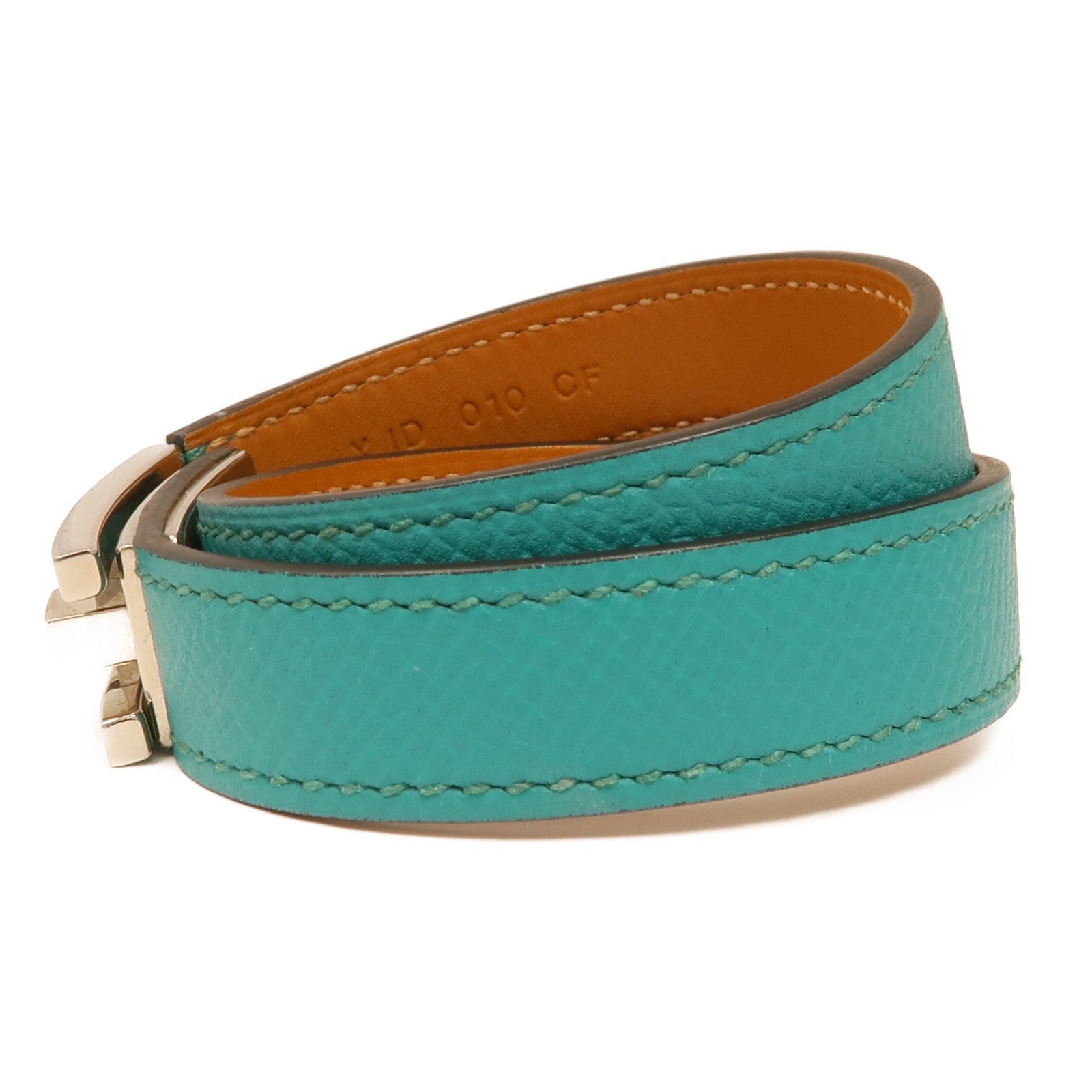 HERMES Epsom皮革Drag Double Bracelet銀扣手鏈Blue