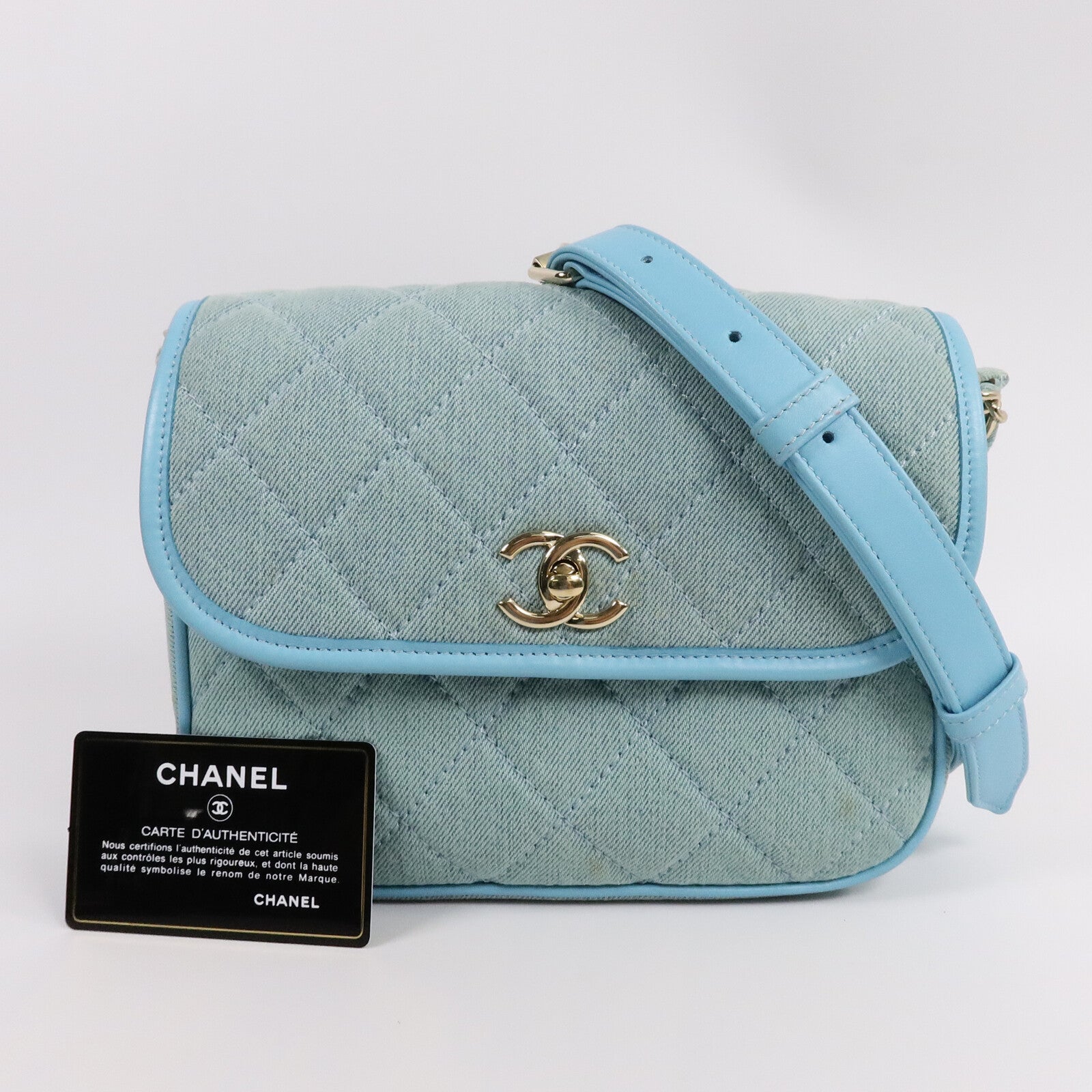 CHANEL 牛仔布Small Messenger Bag鏈帶肩背袋