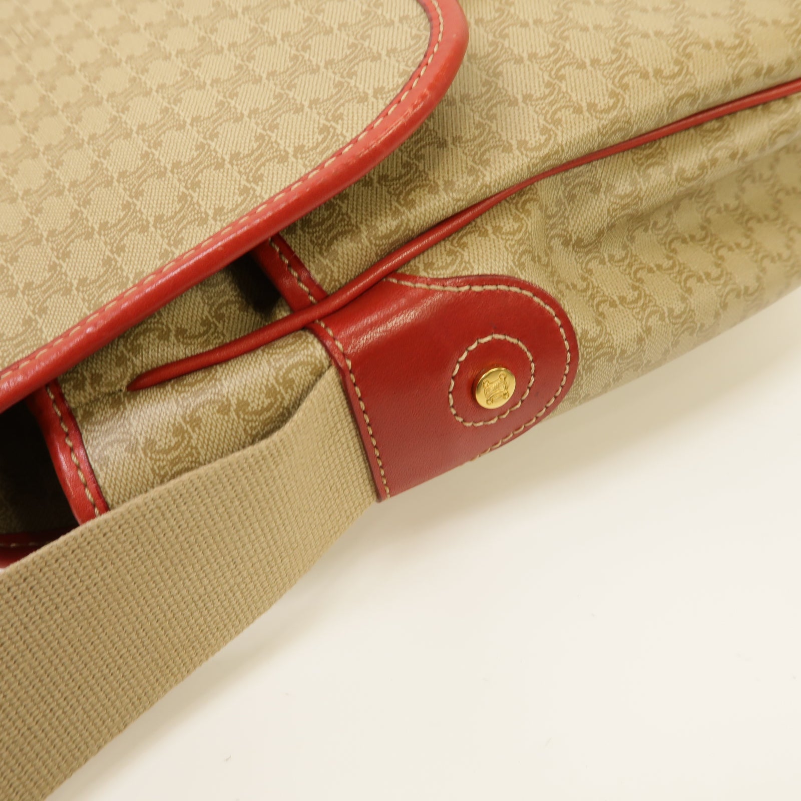 CELINE 塗層帆布Shoulder Bag金扣肩背袋紅色/米色