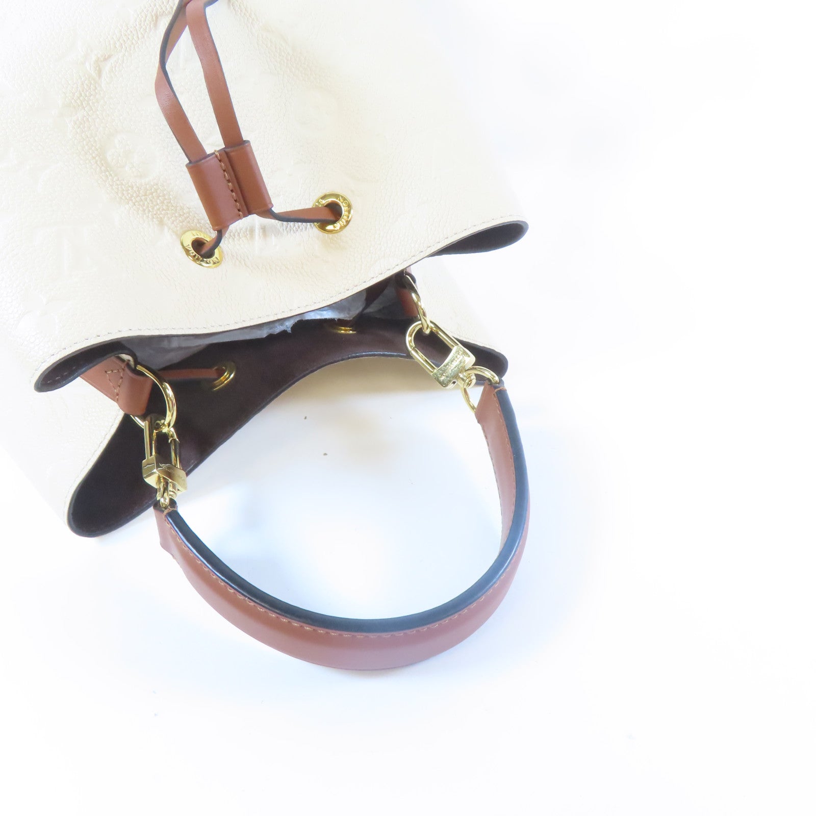 LOUIS VUITTON Monogram Empreinte Noe Noe MM 2 Way Bag金扣手挽肩背兩用袋啡色/米色