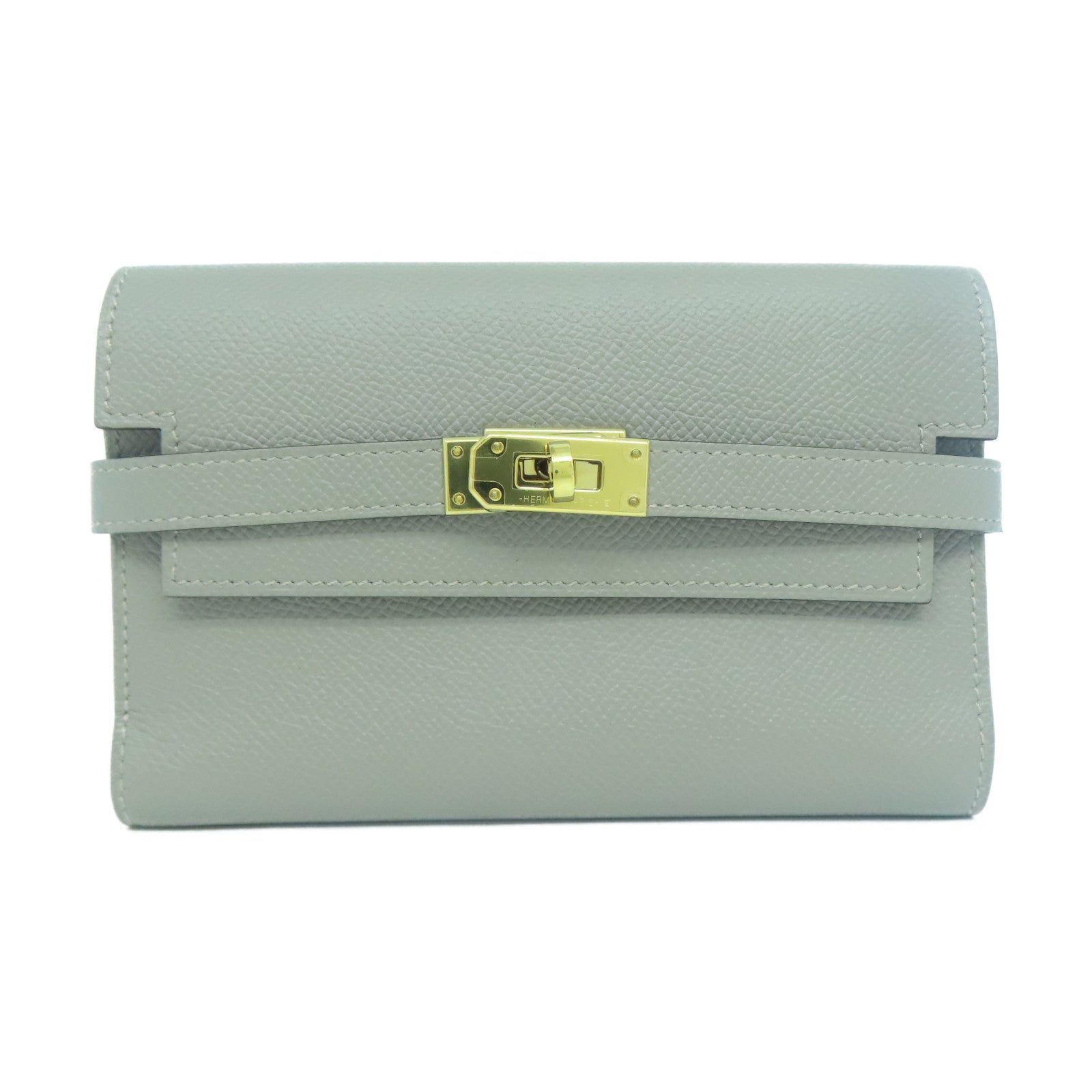 HERMES 【清倉大減價】Epsom皮革Kelly Wallet金扣錢包Gris Tourterelle淺灰色