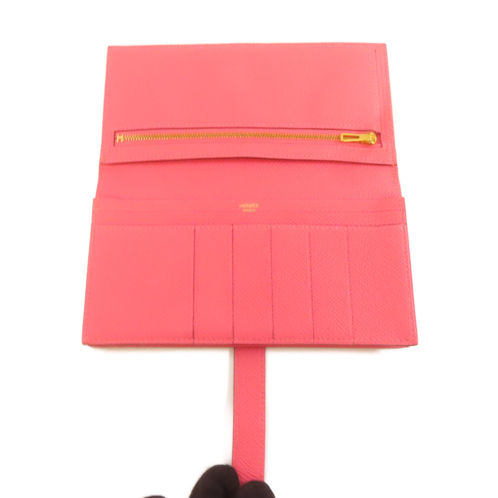 HERMES **【激減優惠】Togo皮革Bearn Long Wallet金扣長錢包粉紅色