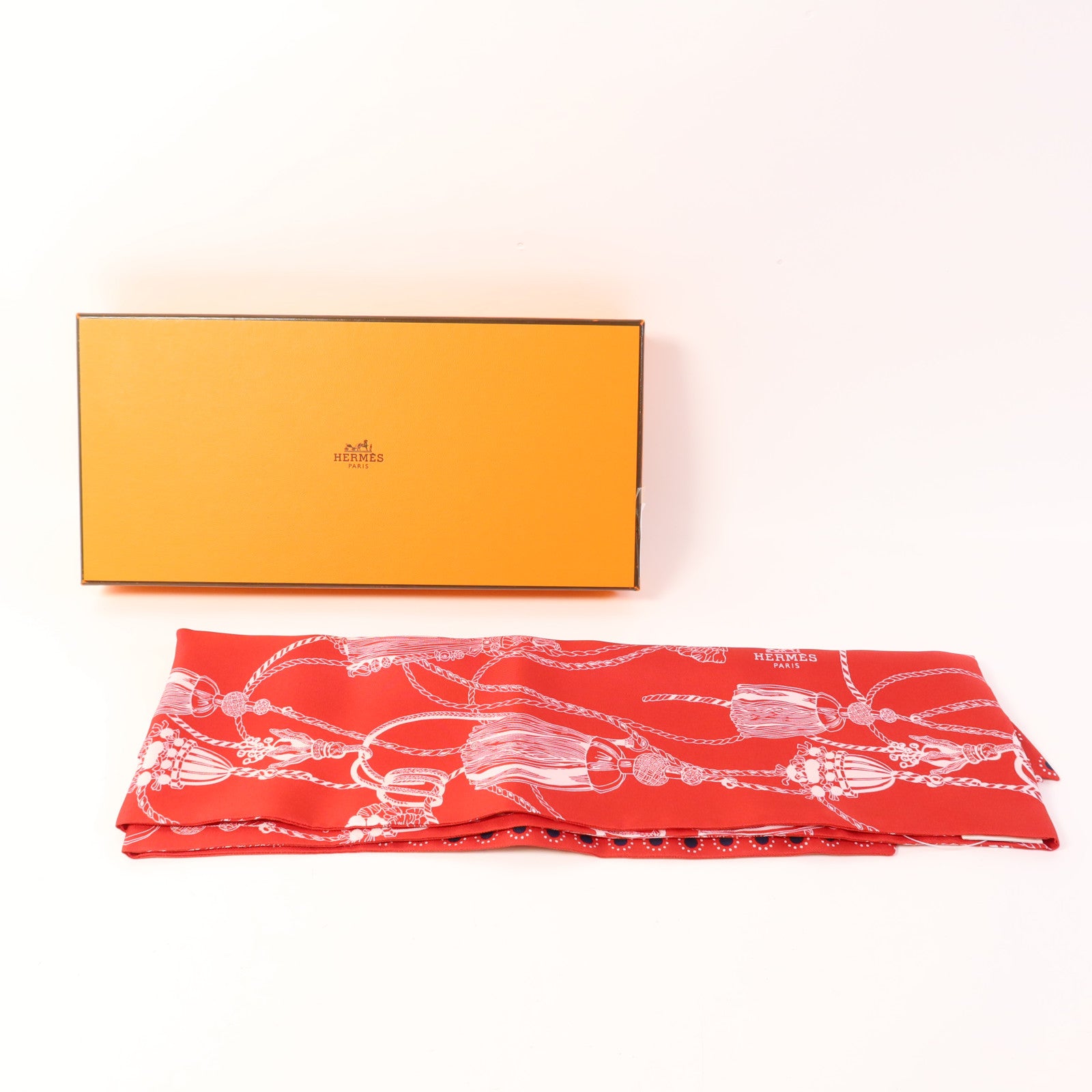 HERMES 絲質Maxi Twilly絲巾White/Red