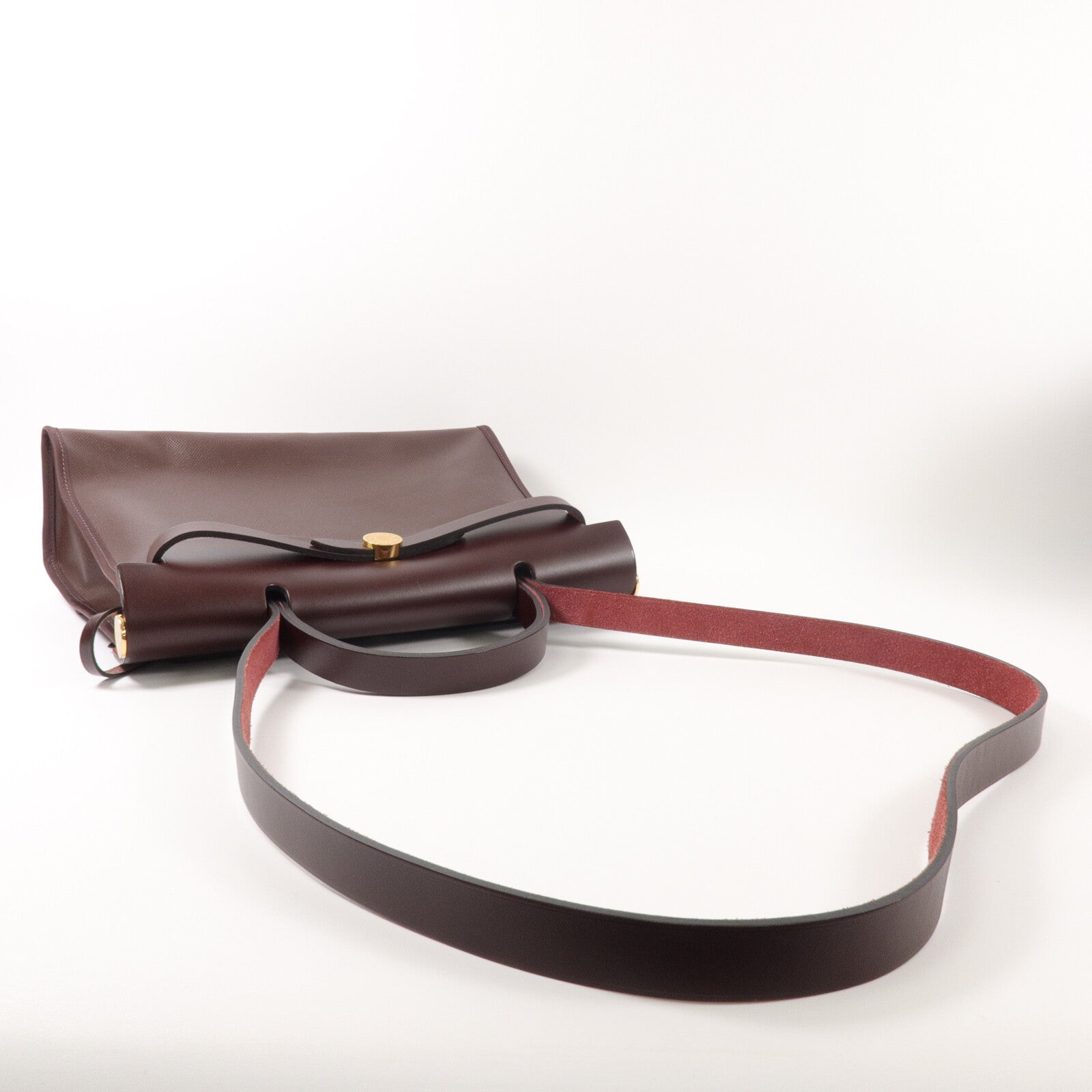 HERMES Toile H帆布/Vache Hunter皮革Herbag PM手挽肩背兩用袋Rouge Sellier