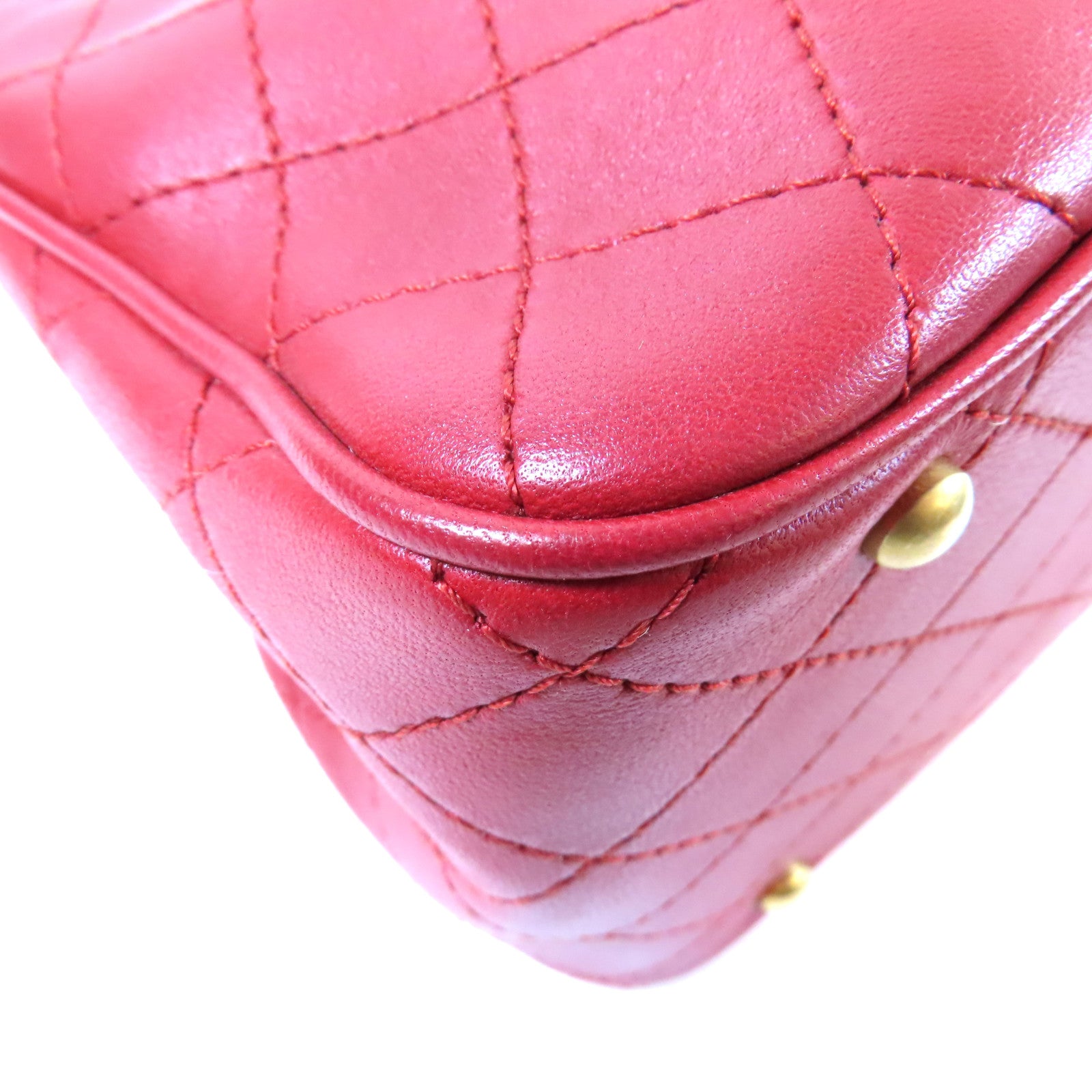 CHANEL 菱格牛皮皮革Chain Shoulder金扣鏈帶肩背袋紅色