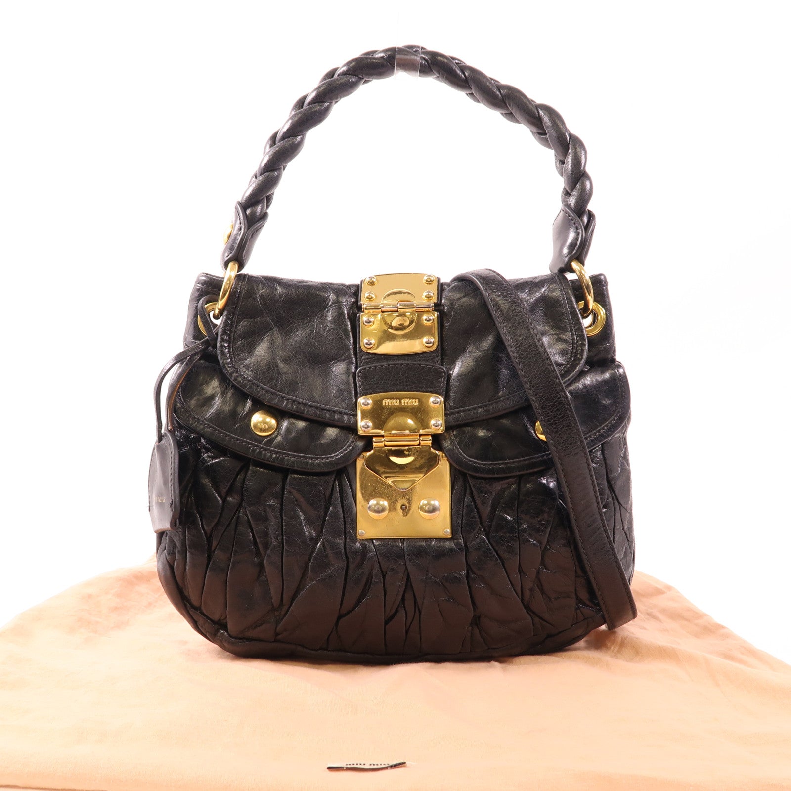 Miu Miu 皮革Shoulder Bag金扣手挽肩背兩用袋