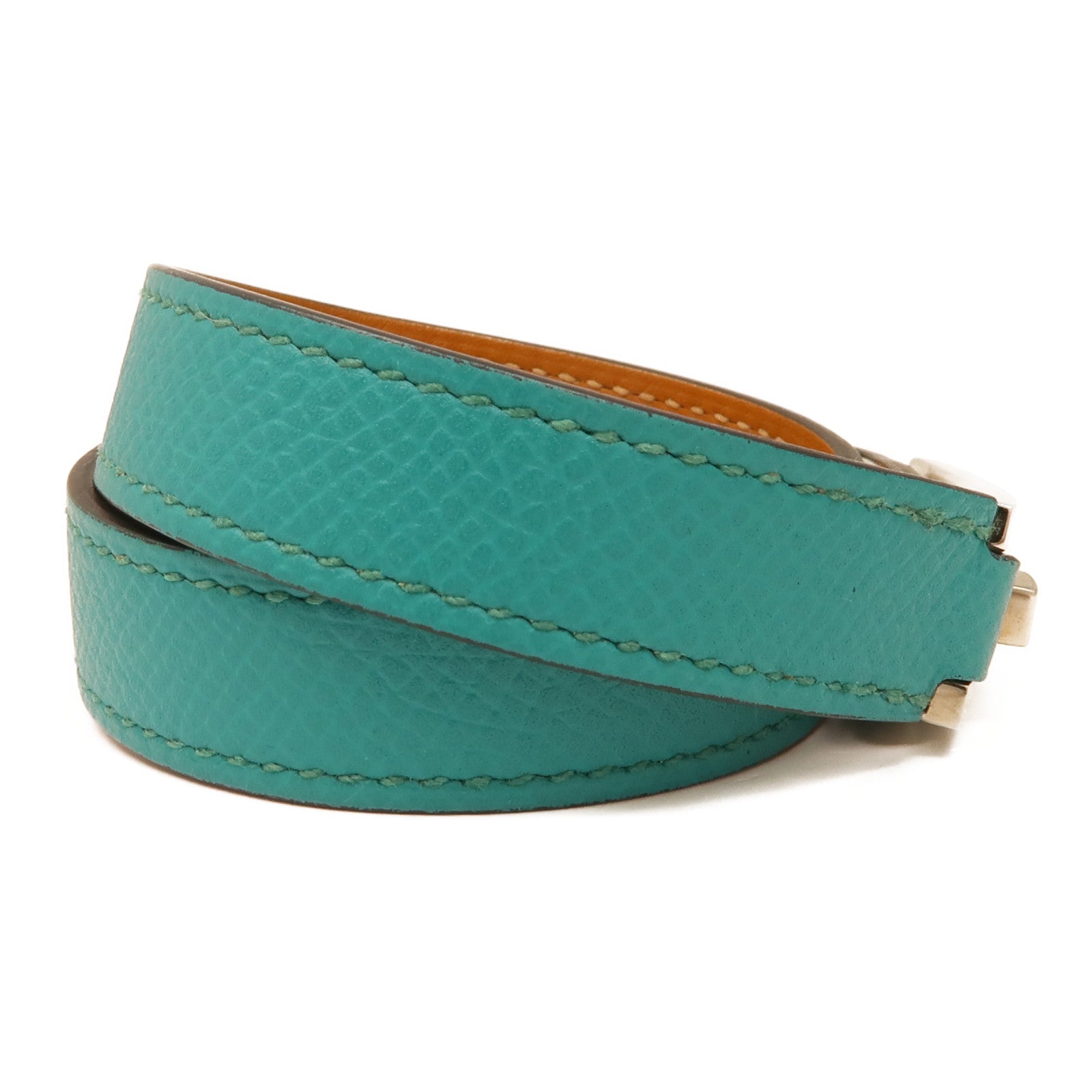 HERMES 【激減優惠】Epsom皮革Drag Double Bracelet銀扣手鏈Blue