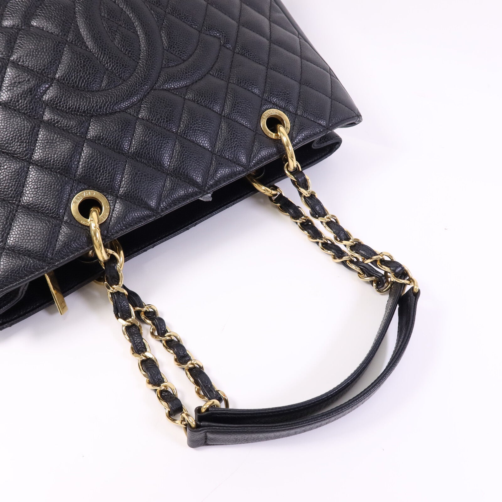 CHANEL 牛皮皮革GST金扣鏈帶肩背袋