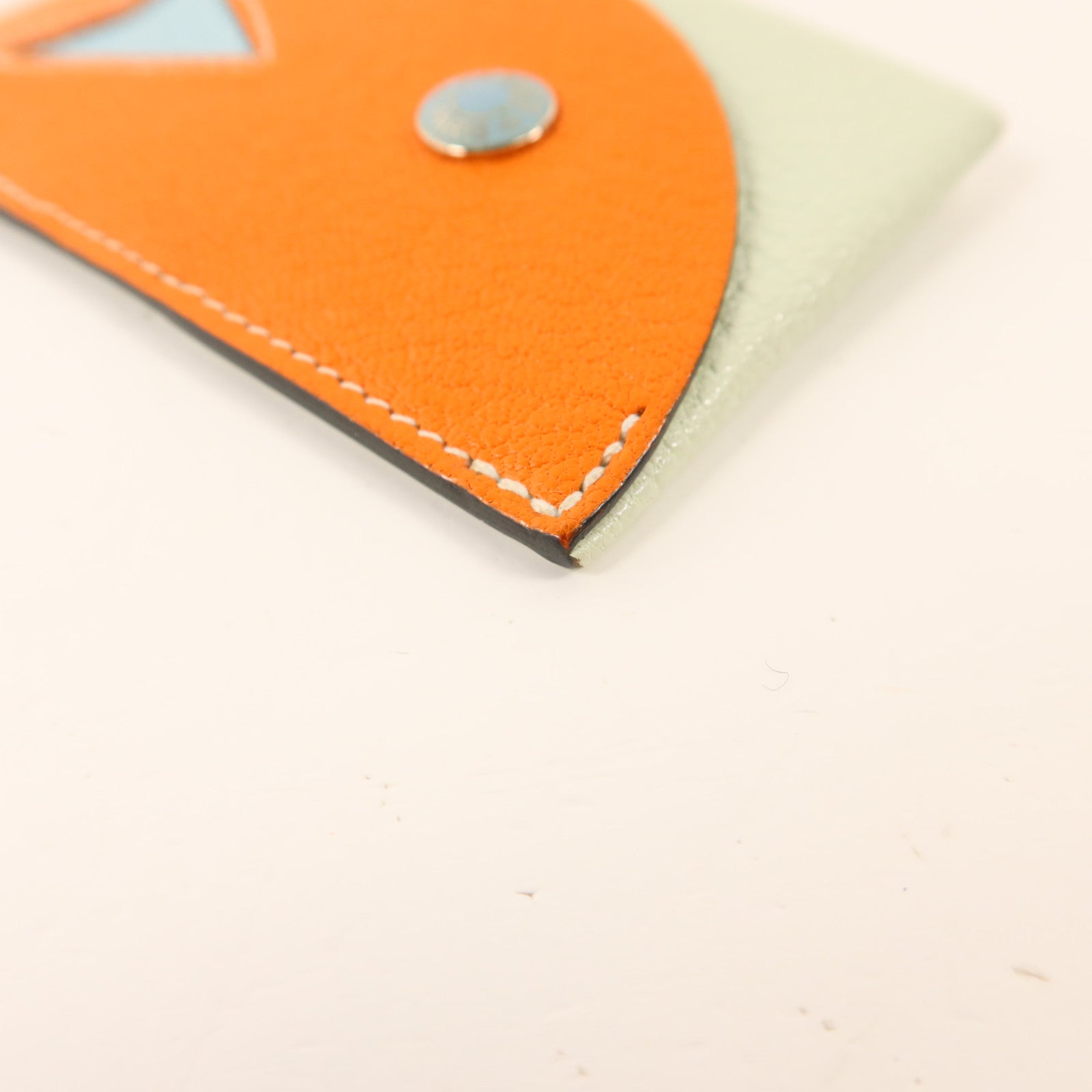 HERMES Chevre皮革Poisson卡片套Orange Poppy/Aqua