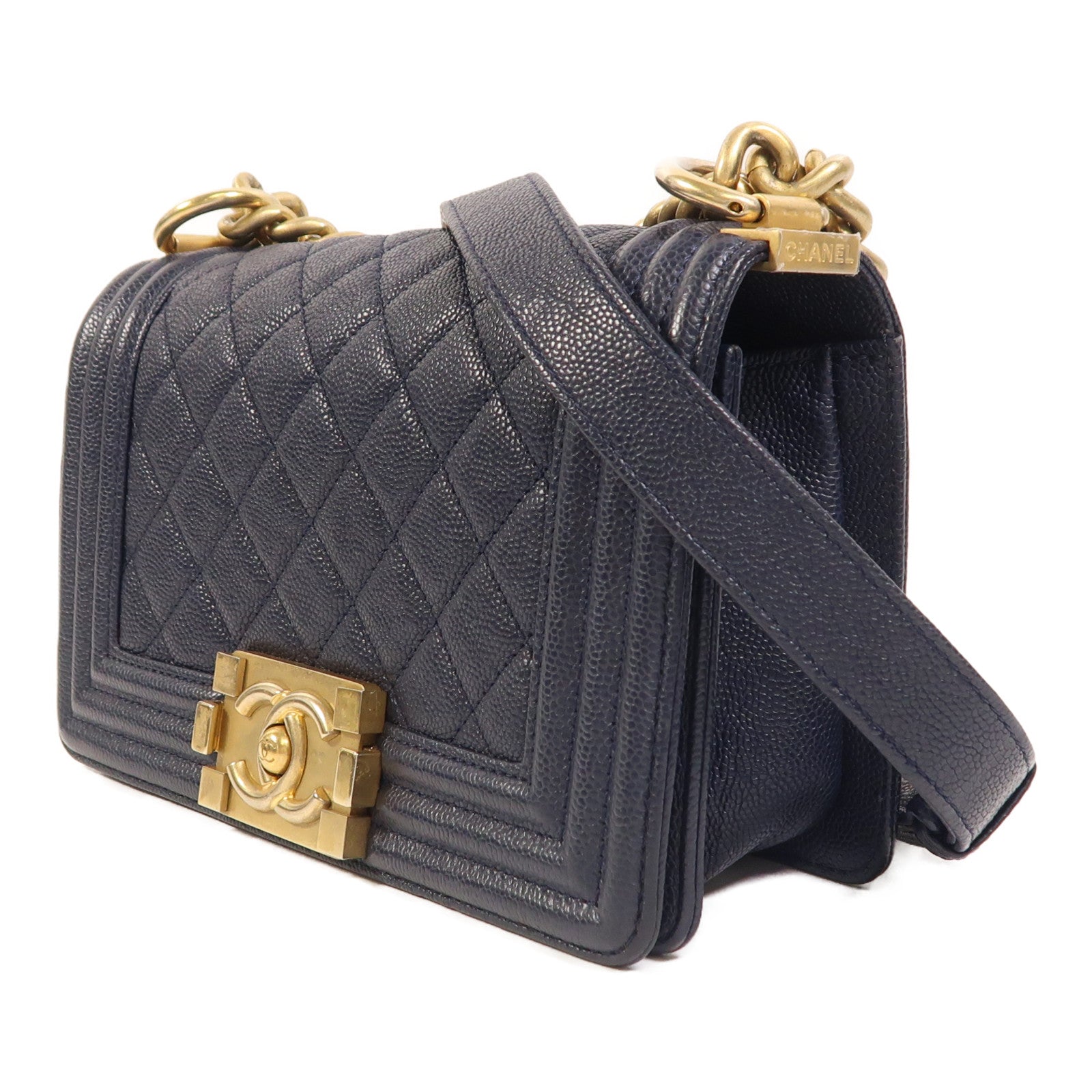 CHANEL 牛皮皮革Boy 20金扣鏈帶肩背袋