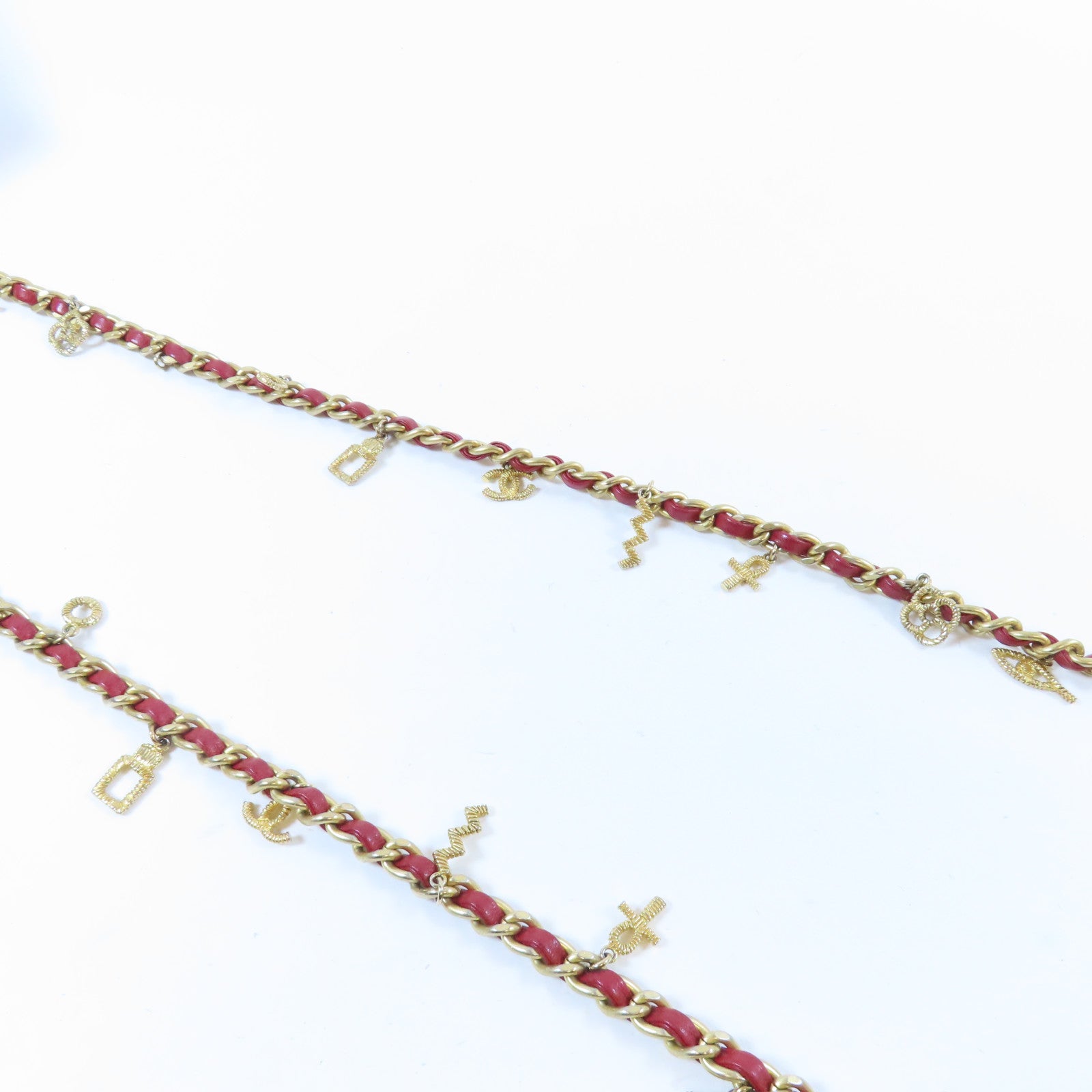 CHANEL 菱格牛皮皮革Chain Shoulder金扣鏈帶肩背袋紅色