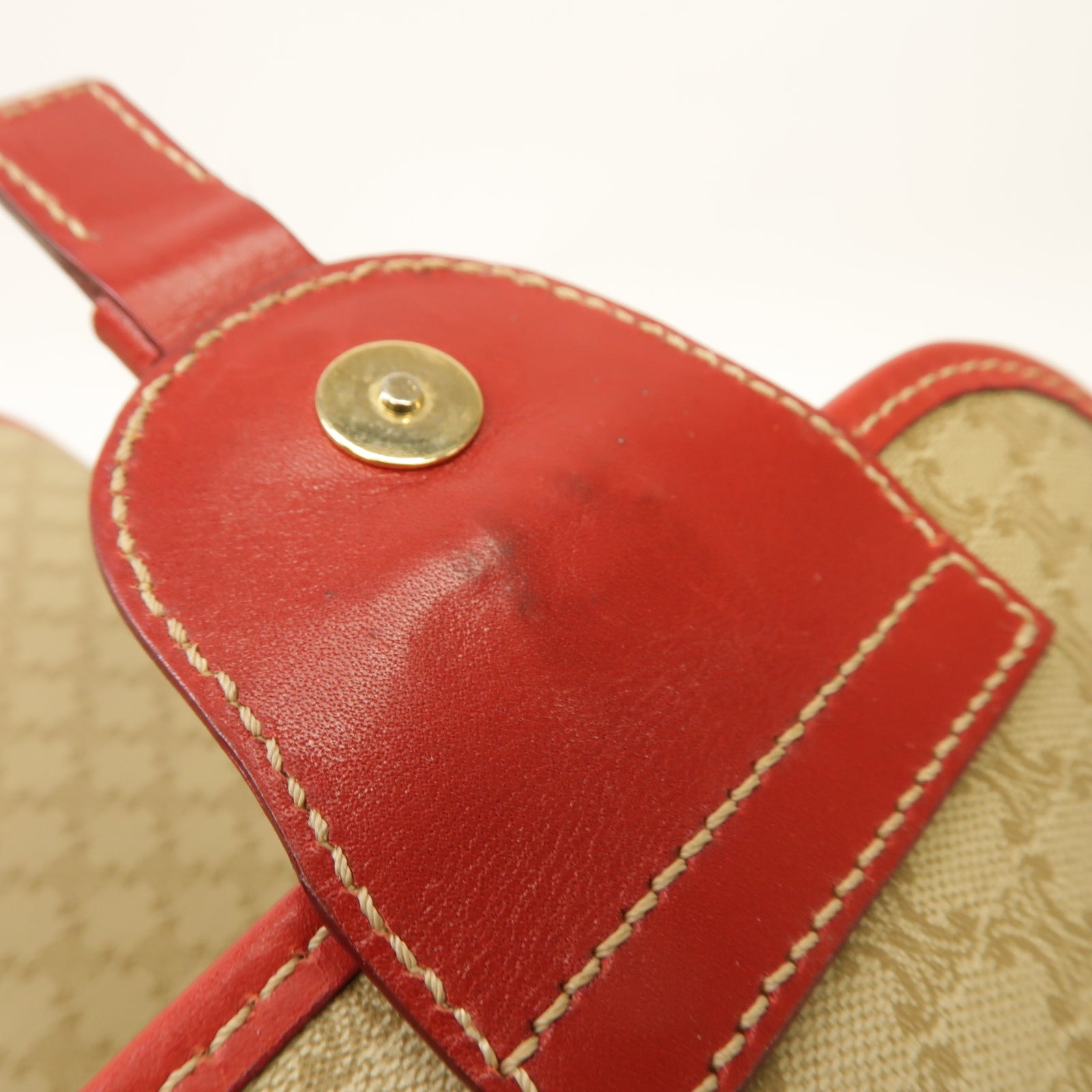 CELINE 塗層帆布Shoulder Bag金扣肩背袋紅色/米色
