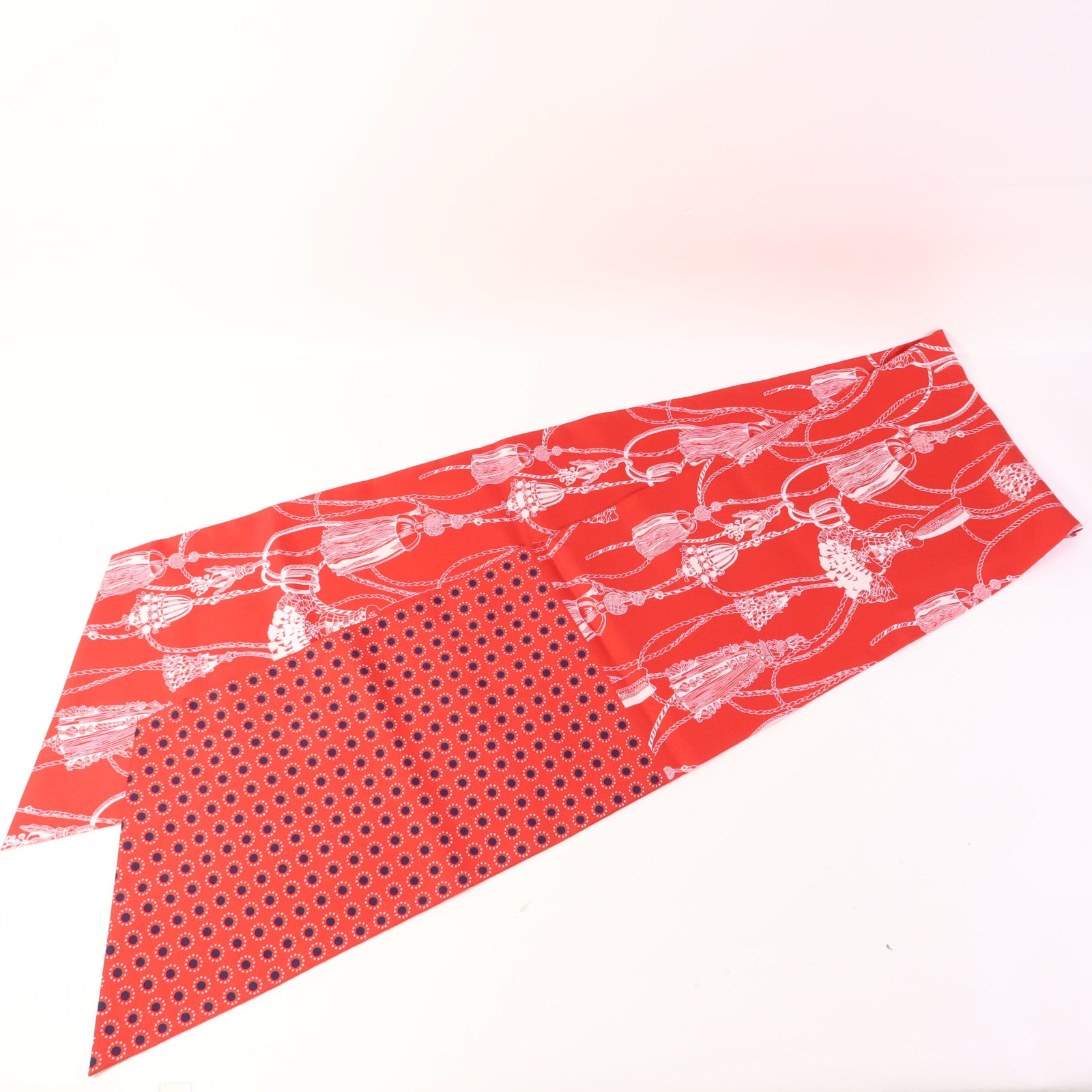 HERMES 絲質Maxi Twilly絲巾White/Red