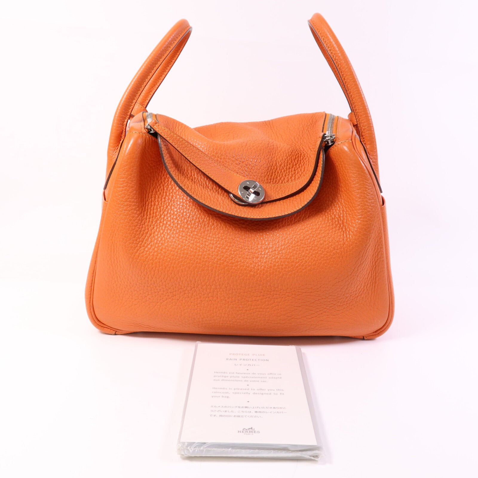 HERMES Clemence皮革Lindy 30銀扣手挽肩背兩用袋Orange