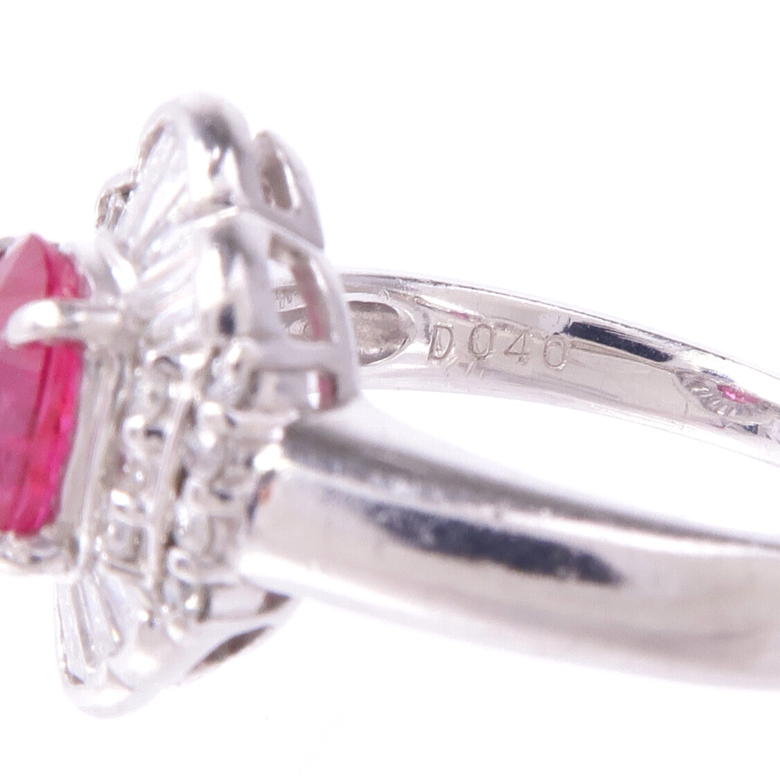 JEWELRY PT900鉑金Ruby Diamond Ring紅寶石/鑽石戒指US#5.75